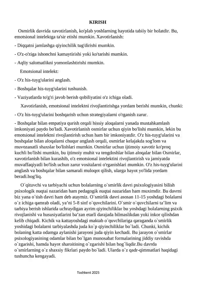 O’smirlarda xavotirlanishning emotsional intellektga ta’siri 3