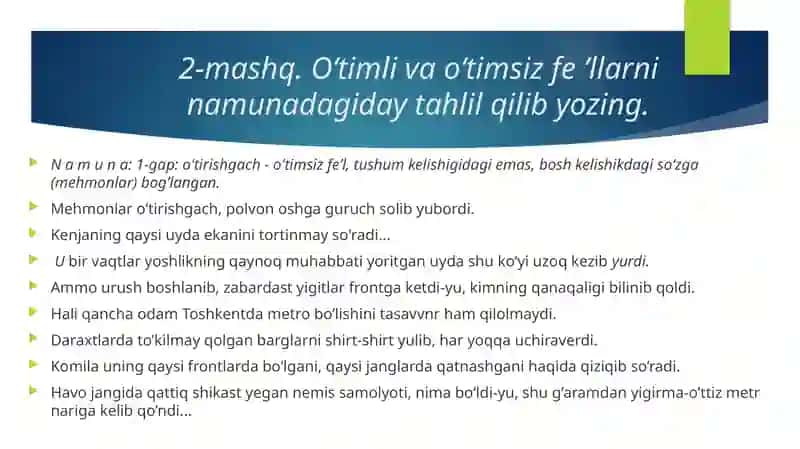 FE’l MAVZU sibo‘yicha topshiriqlar 3