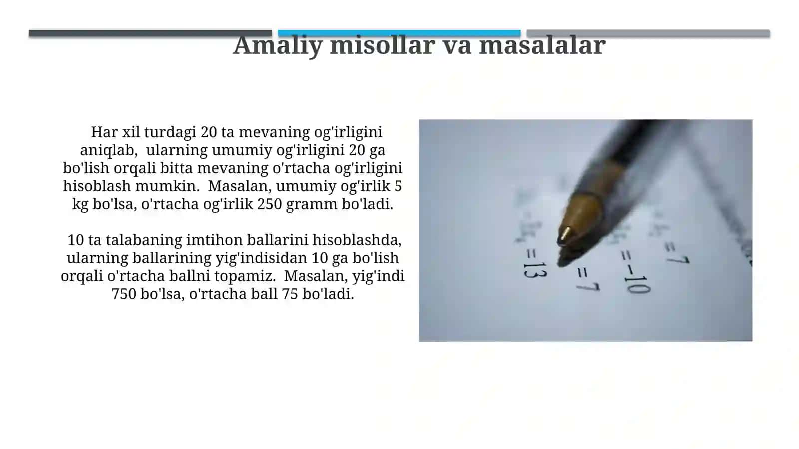 O'rtacha Qiymatlarni Hisoblashda Muammolarni Yechish 3