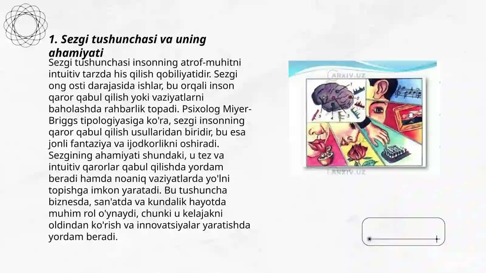 Sezgi haqida tushuncha va uning nerv fizialogik tushunchasi 3