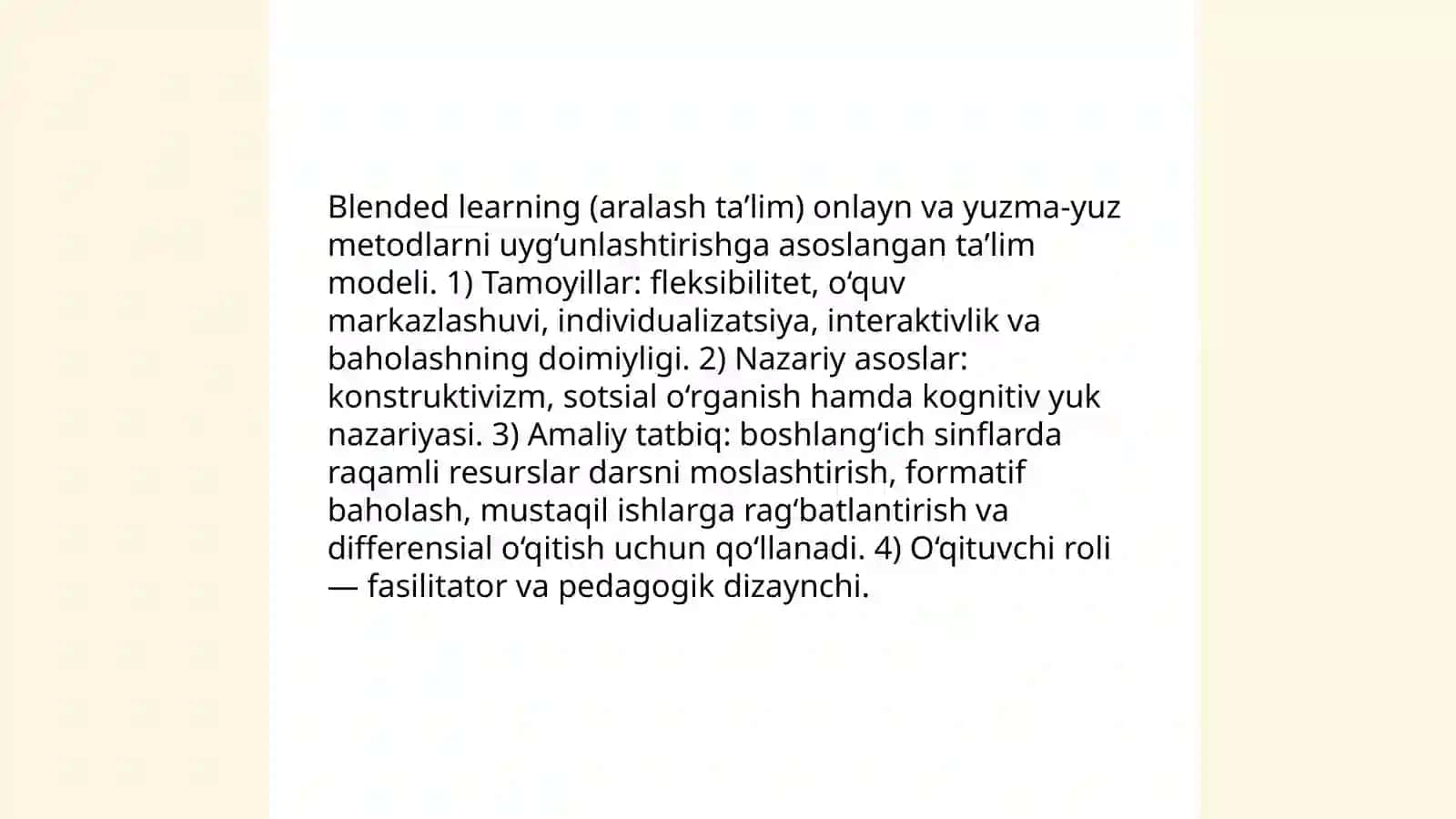 Boshlang'ich sinflarda raqamli ta'lim resurslarini joriy etish. Blendedvlearning modeli 3