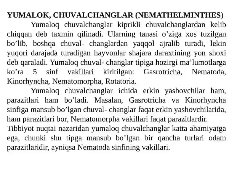 Odamlarda parazitlik qiluvchi yumaloq chuvalchanglar (askarida, ostritsa, qil boshli gijja) - Amaliy mashg’ulot 3