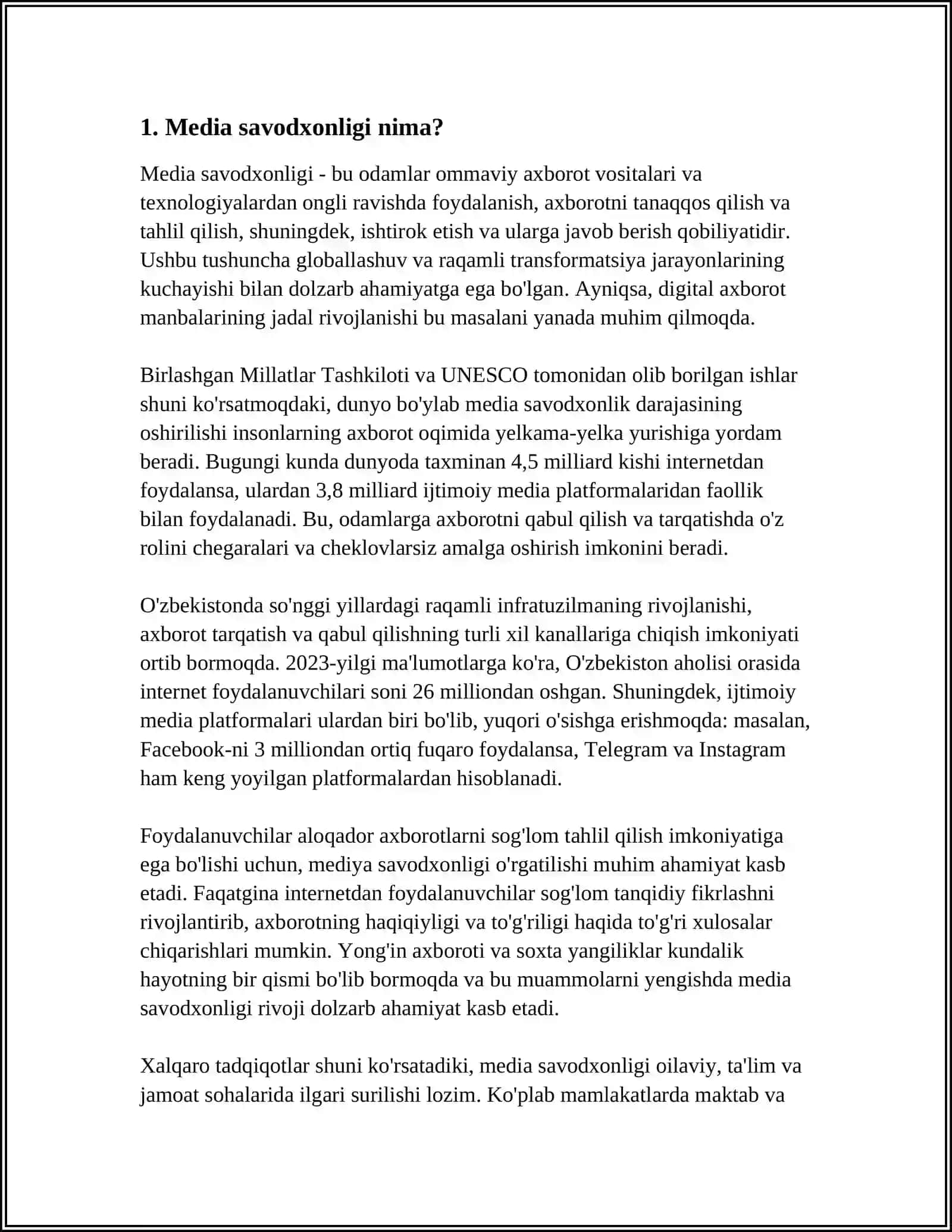 SIZ NIMA UCHUN MEDIA SAVODLI BOʻLISHINGIZ KERAK? 3