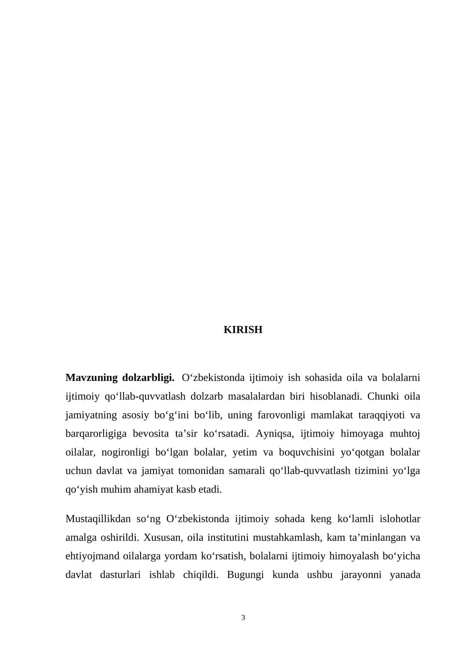 O'zbekistonda ijtimoiy ish sohasida oila va bolalarni ijtimoiy qo'llab-quvvatlash amaliyotining rivojlanish tarixi 3