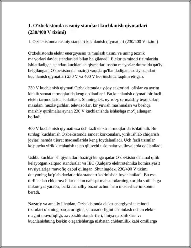 O'ZBEKISTONDA MAVJUD STANDART KUCHLANISHLAR 3