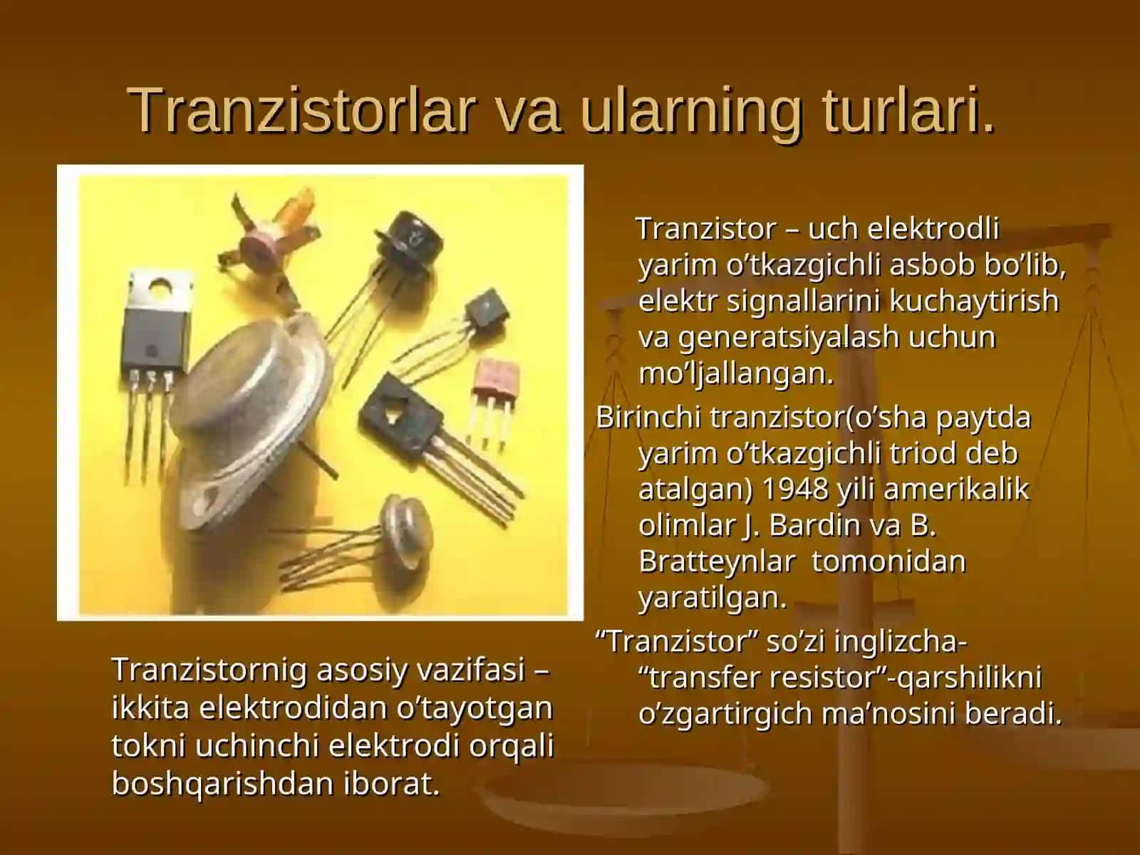 Tranzistorlar. Bipolyar va unipolyar tranzistorlar: tuzilishi, turlari, ishlashi, statik xarakteristikalari va parametrlari 3