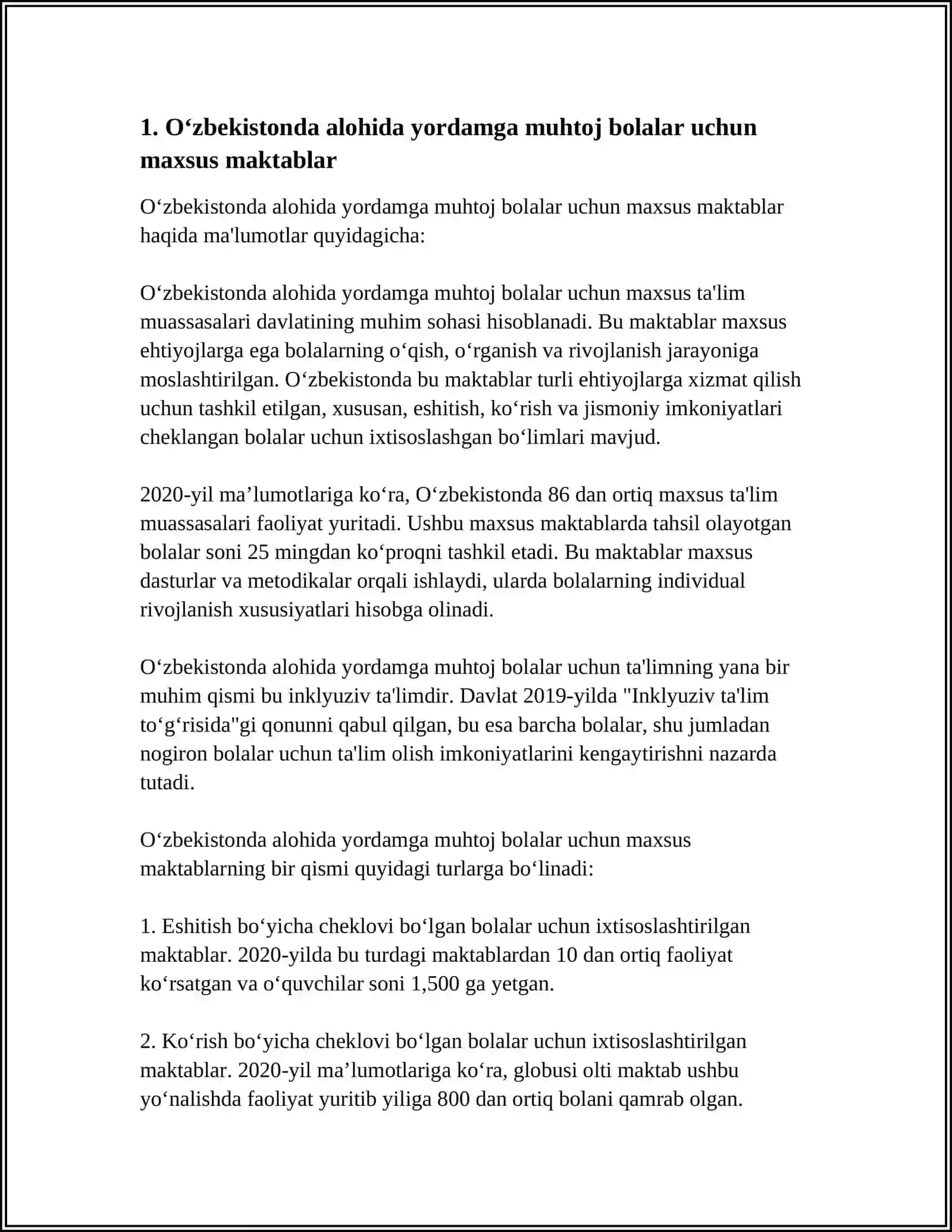 Oʻzbekistonda alohida yordamga muhtoj bolalar uchun maxsus maktablar 3