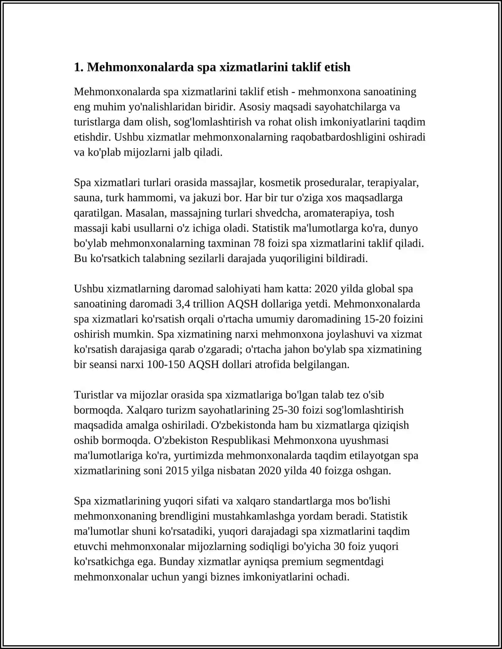 TURIZM KORXONALARIDA QOʻSHIMCHA XIZMATLAR TASHKIL ETISH 3