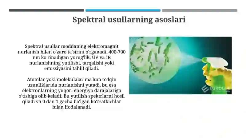 Spektral usullar: Asoslar va Toksik Moddalar Spektroskopiyasi 3