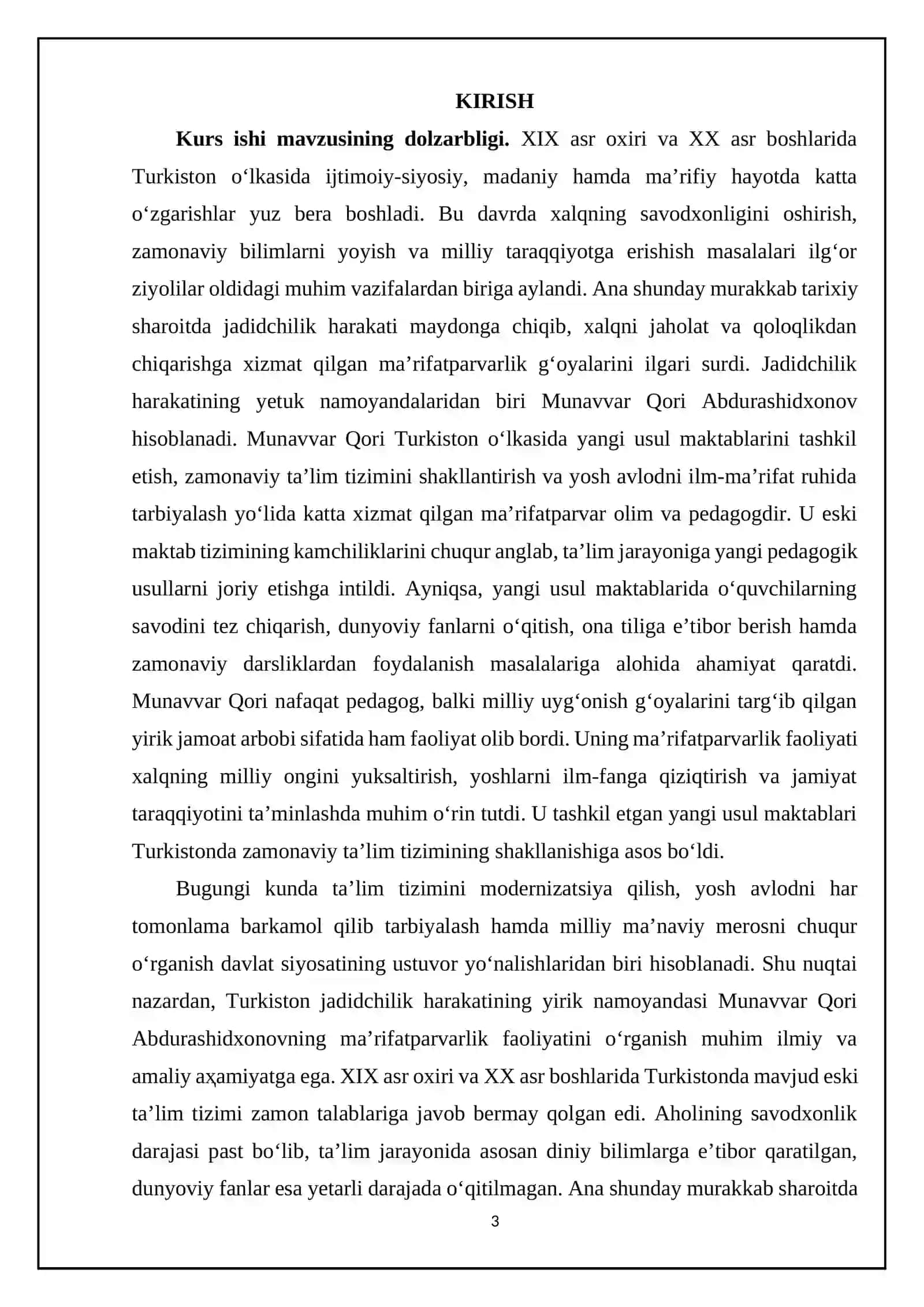 Munavvar Qorining yangi usul maktablarini tashkil etishdagi maʼrifatparvarlik xizmatlari 3