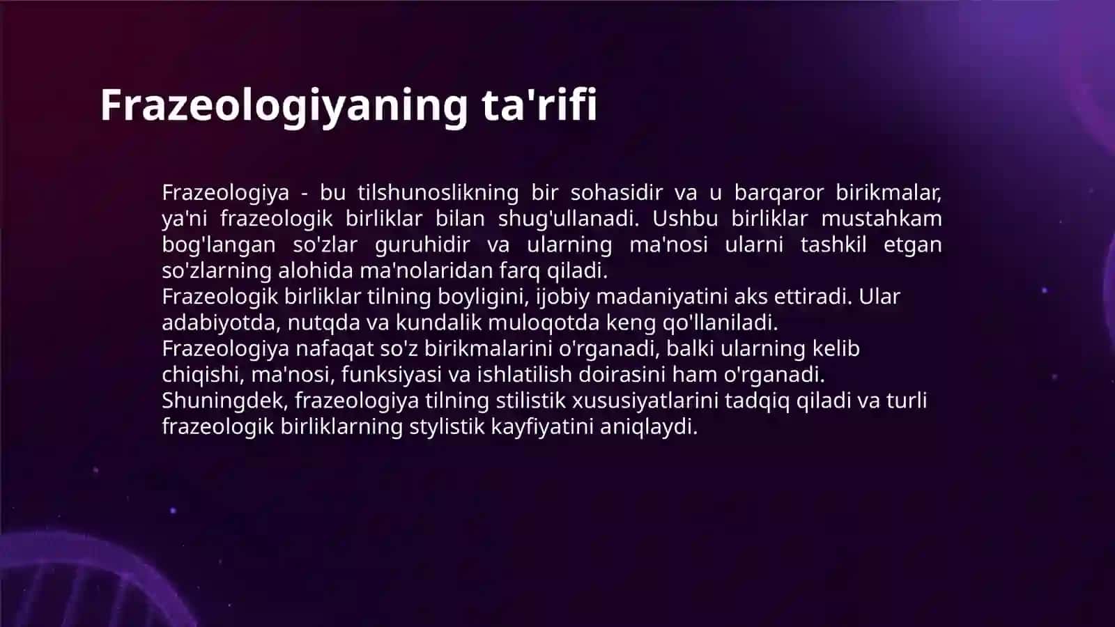 FRAZEOLOGIYA HAQIDA MAʼLUMOT.EHTIMOLOGIYA HAQIDA UMUMIY MAʼLUMOT.MORFEMIKA HAQIDA MAʼLUMOT 3