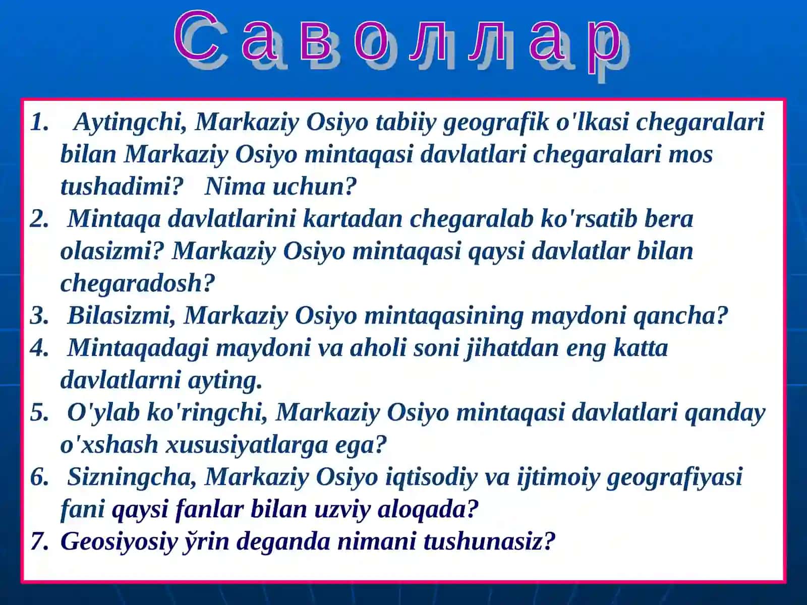 Markaziy Osiyo iqtisodiy va ijtimoiy geografiyasi 3