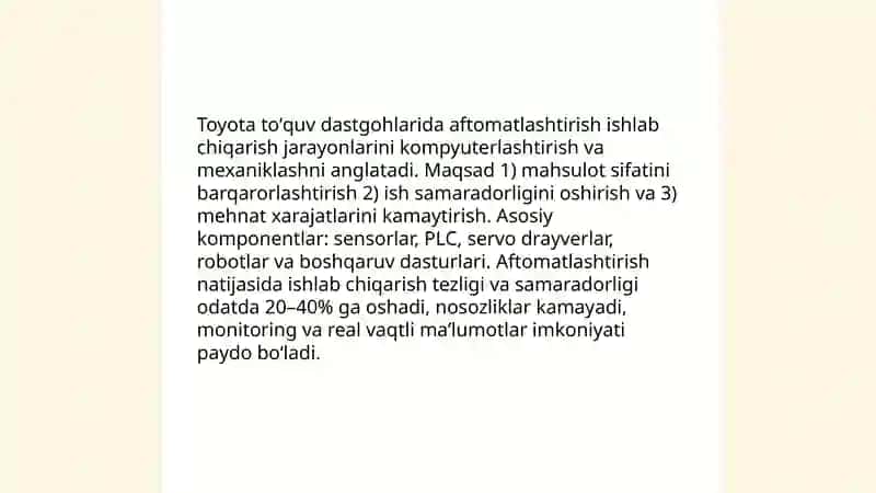 Toyota toʻquv dastgohlarining aftomatlashtirish 3