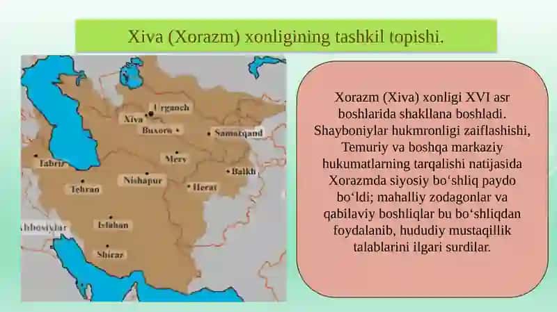 Xiva xonligining tashkil topishi va siyosiy hayoti (XVI –XIX asrning birinchi yarmi) 3
