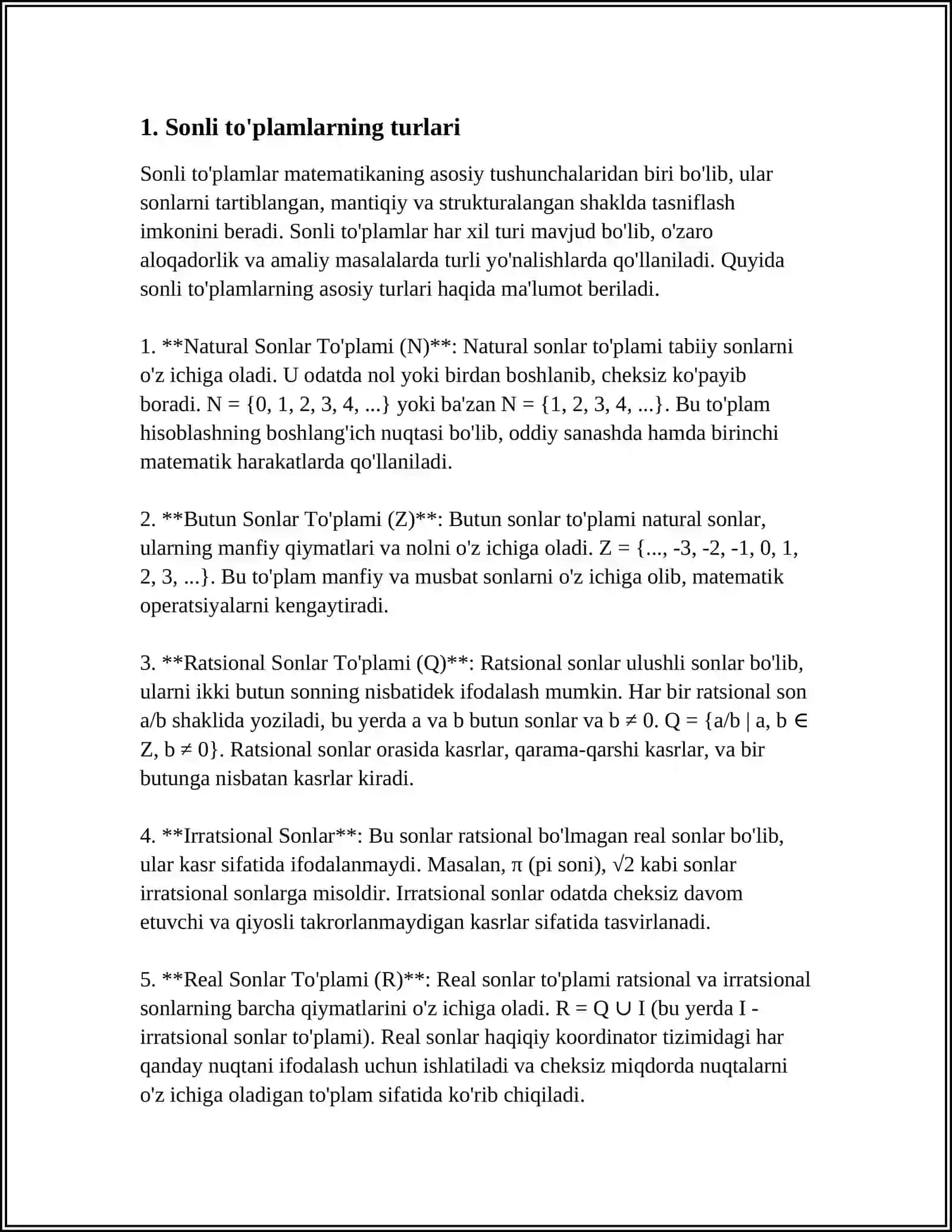 SONLI TOʻPLAMLAR HAQIDA MAʼLUMOT 3