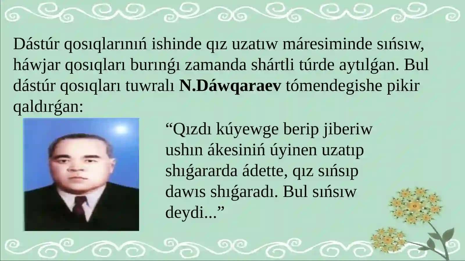 "Qaraqalpaqádebiyatı" páninenprezentaciyajumısı 3