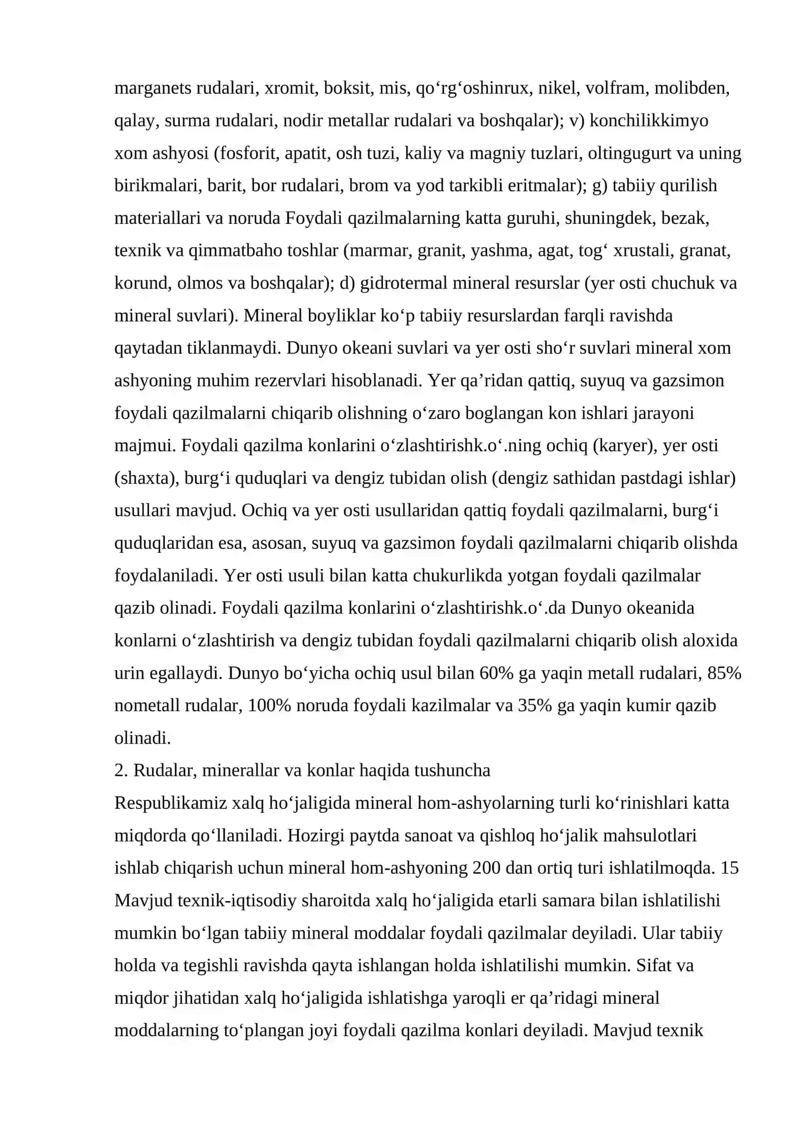 Foydali qazilmalar. Foydali qazilma konlarini o’zlashtirish 3