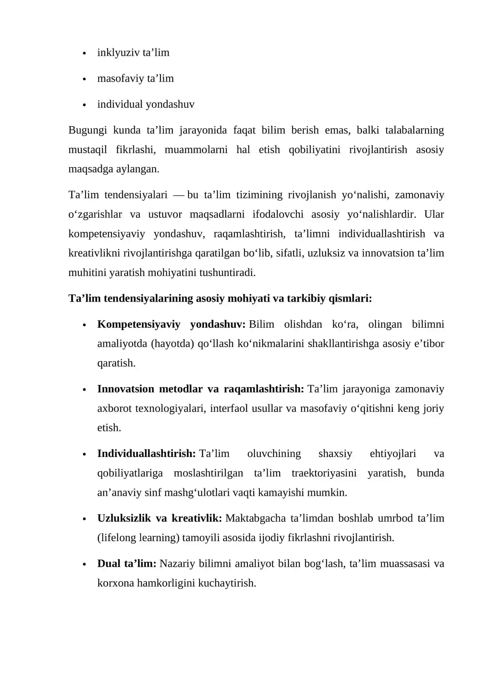 Oliy pedagogik ta’lim muassasalari professor o’qituvchilarining ta’limtendensiyalaridan foydalanish tajribasini o’rganish 3