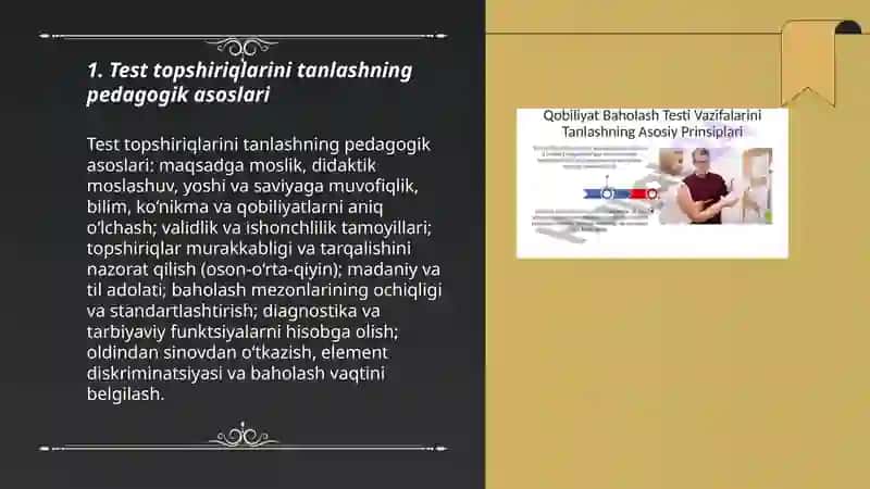 Qobiliyatni oʻrganish test topshiriqlarni tanlash 3