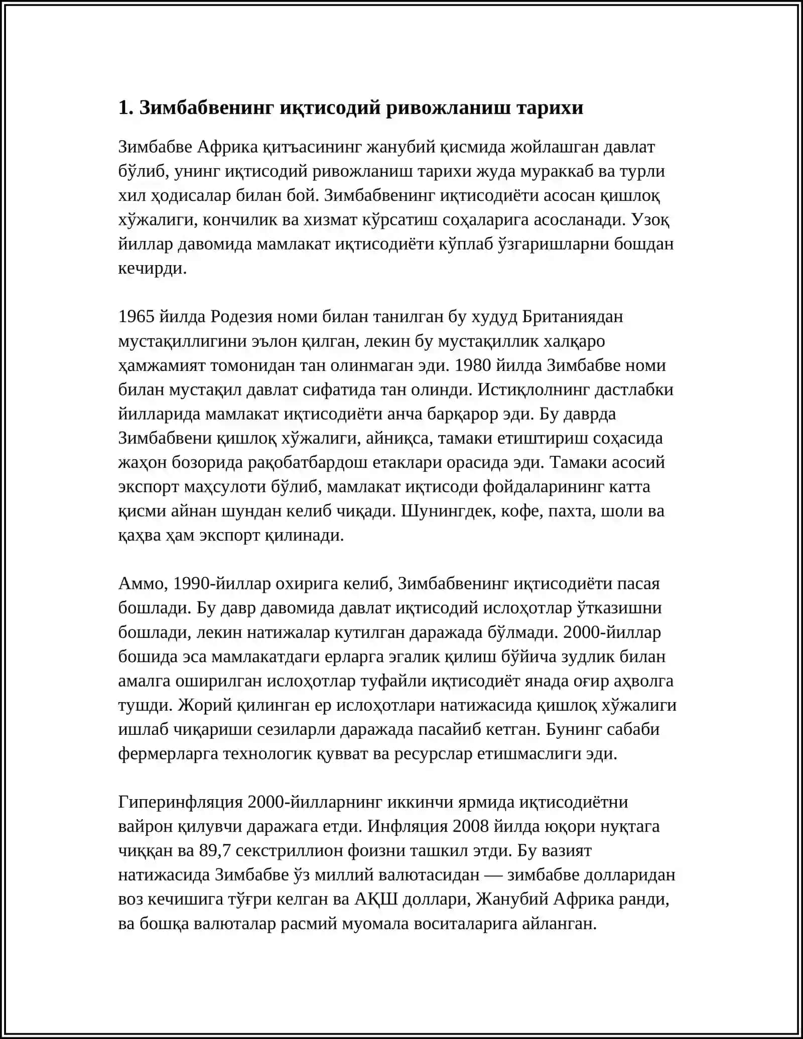 ZIMBABVE DAVLATINING IQTISODIY-GEOGRAFIK TAVSIFI 3