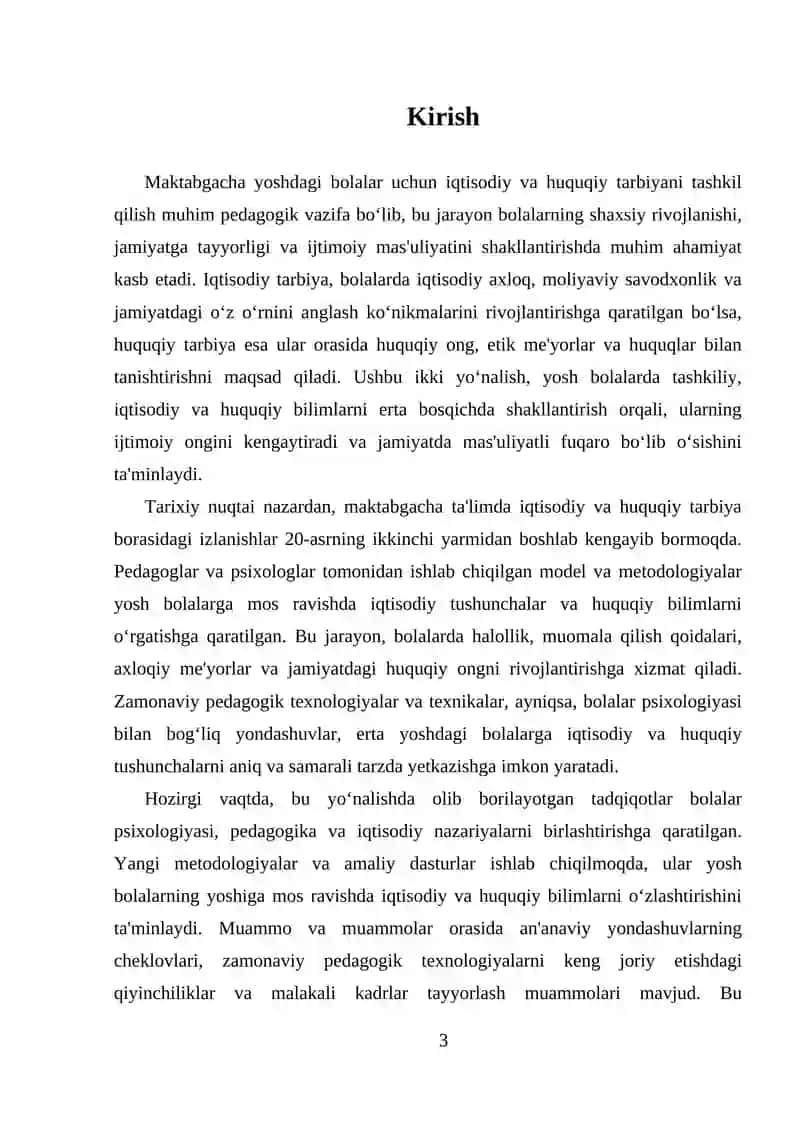 MAKTABGACHA TA'LIM TASHKILOTLARIDA IQTISODIY TARBIYANI TASHKIL QILISH. MAKTABGACHA YOSHDAGI BOLALARGA HUQUQIY TARBIYA BERISH 3