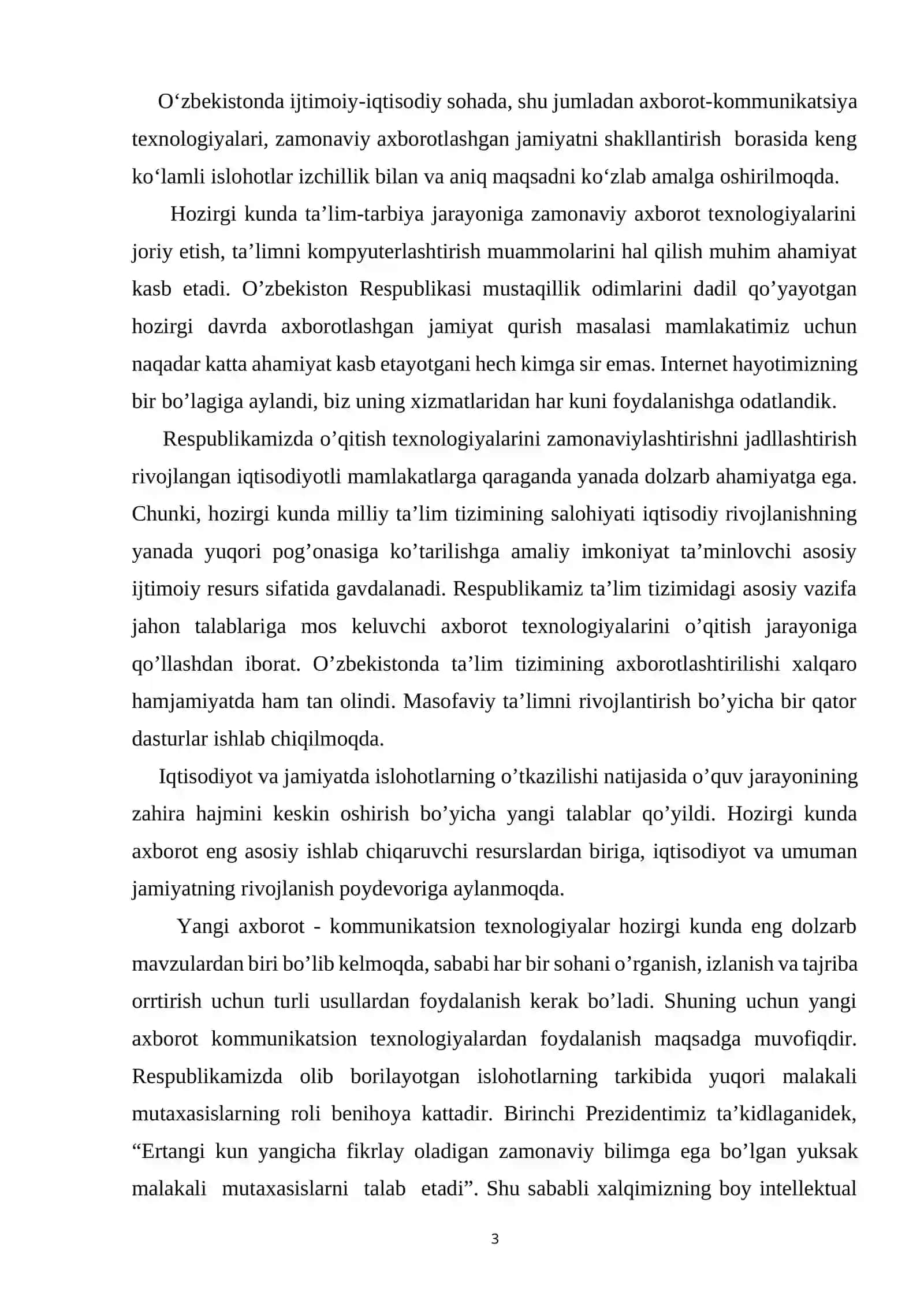 Chiziqli algoritmlar mavzusini o’qitishda innovatsion texnologiyalardan foydalanish. Kurs ishi. 3
