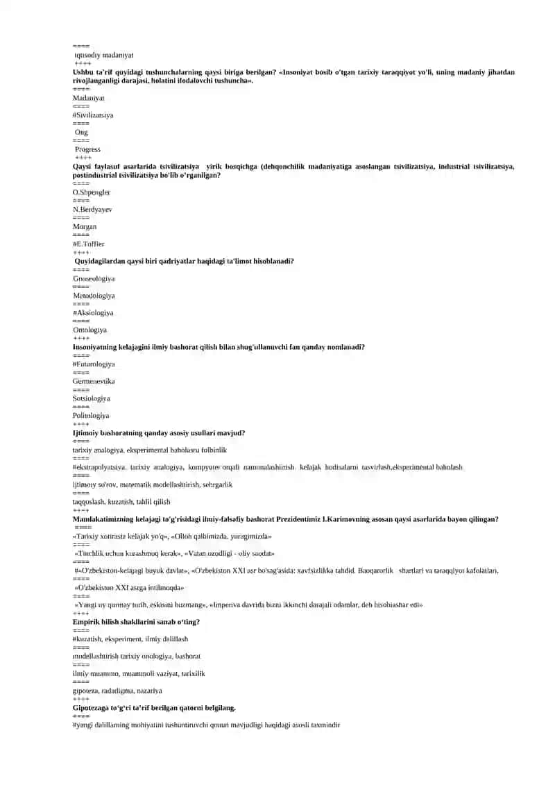 FALSAFA FANIDAN TEST SAVOLLARI 3