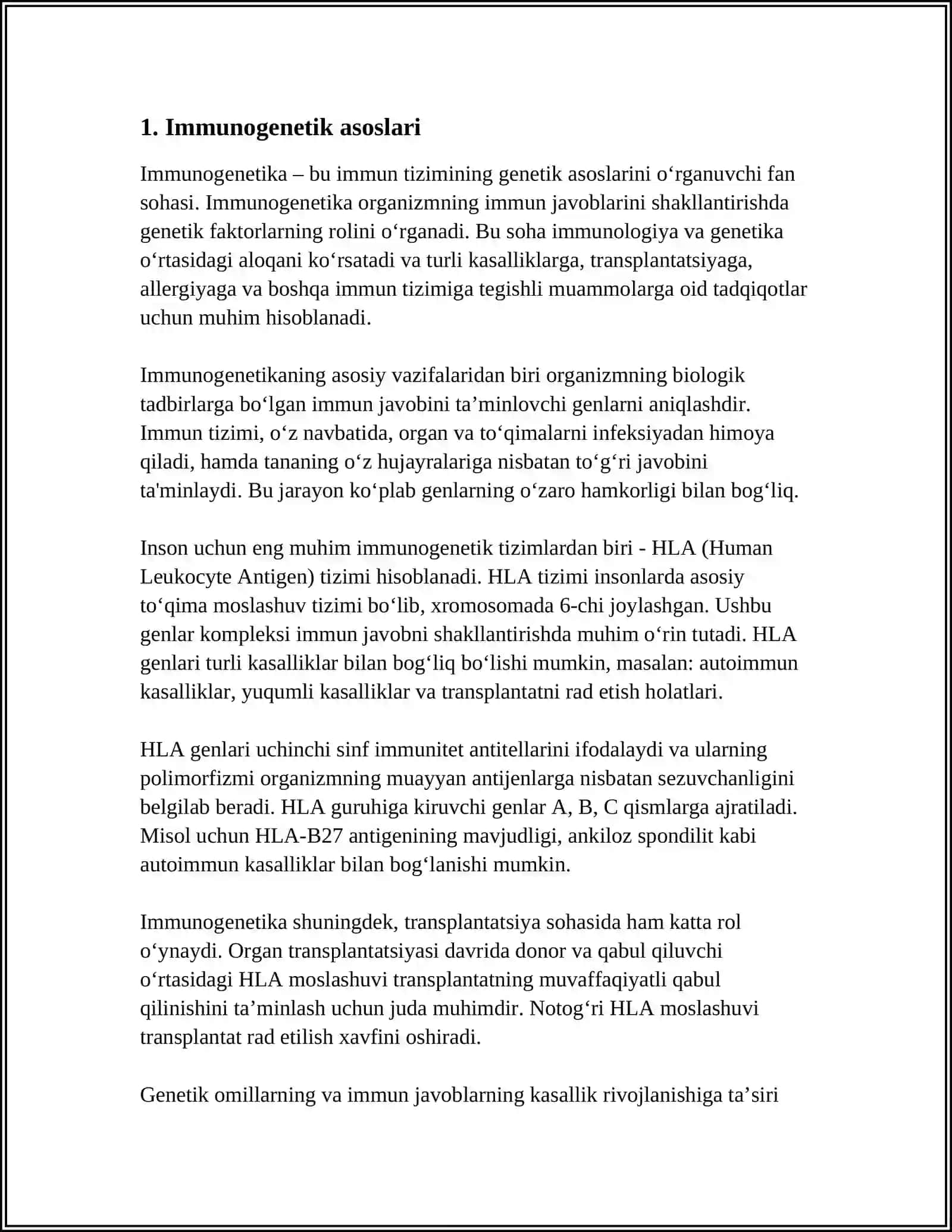 MUSTAQIL ISH Mavzu: IMMUN JAVOBNING GENETIK NAZORATI 3