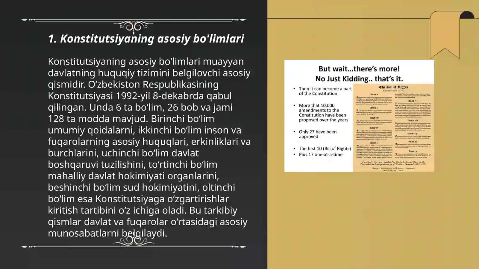 Konstitutsiyaning tuzilishi. Konstitutsiyamizga o'zgartirish va qo'shimchalar kiritish zarurati hamda tartibi 3
