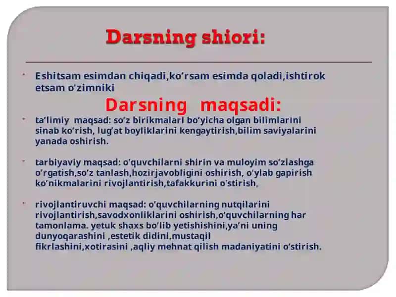 Rustamova Zuhraning ona tili fanidan 8-sinf uchun tayyorlagan bir soatlik dars ishlanmasi 3
