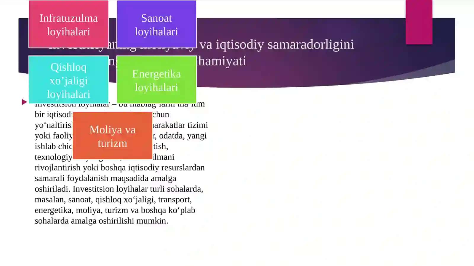 Investitsion loyihalarni samaradorligini baholash usullari 3