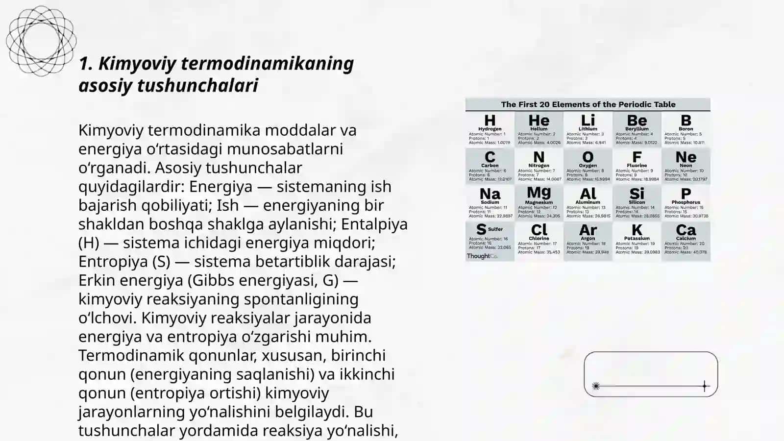 Kimyoviy termodinamikaning tushunchalari, qonunlari va turli jarayonlarni tafsiflashga qoʻllanilish chegaralari 3