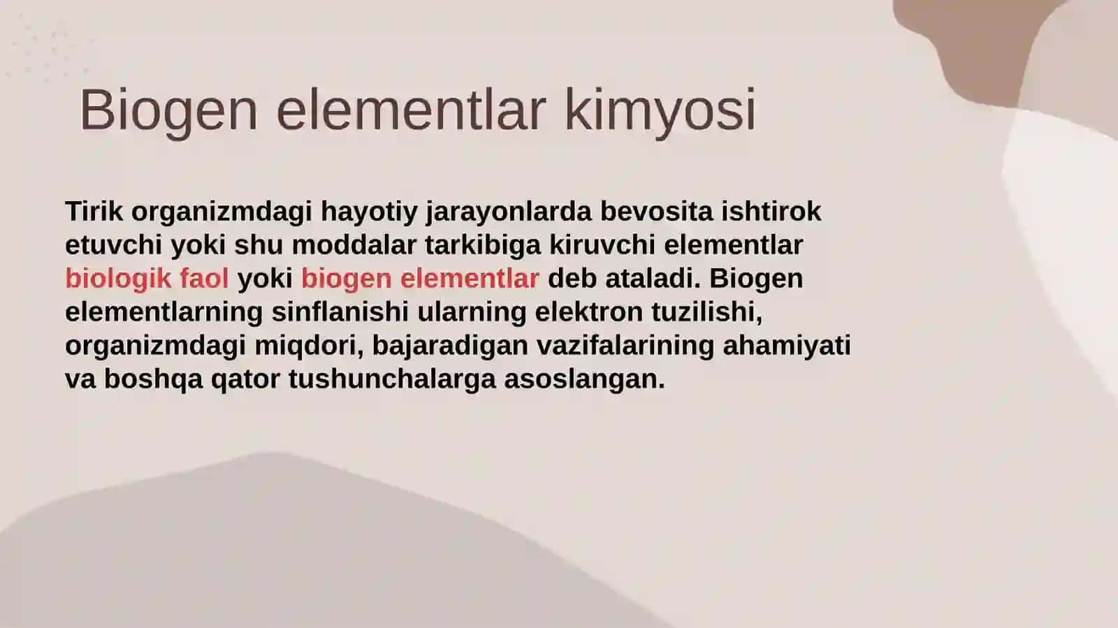 Tibbiy kimyoga kirish. Biogen elementlar kimyosi. s-p-, d-elementlarning fizikaviy va kimyoviy xossalari. 3