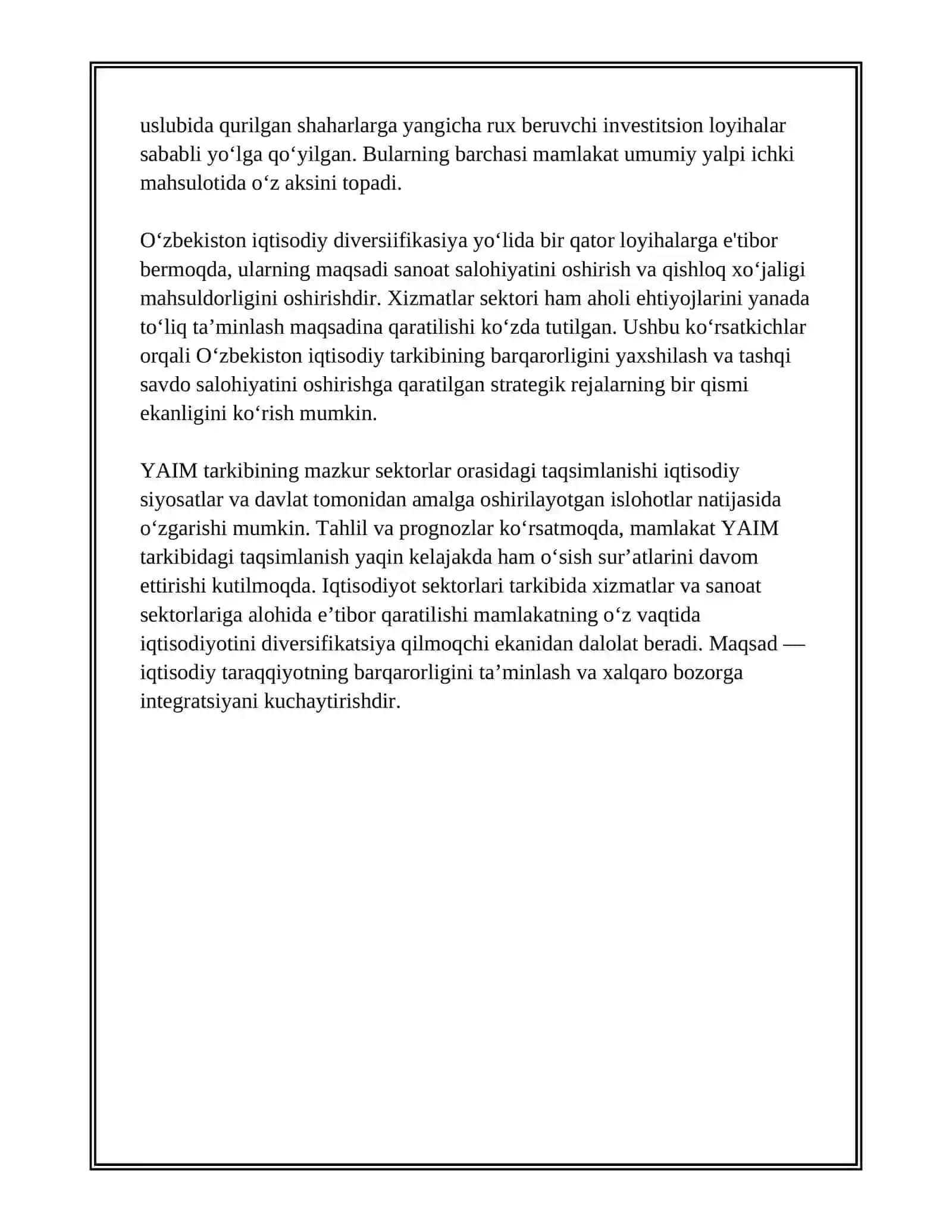 OʻZBEKISTON RESPUBLIKASINING IQTISODIYOTI VA TASHQI SAVDO TARKIBI 3