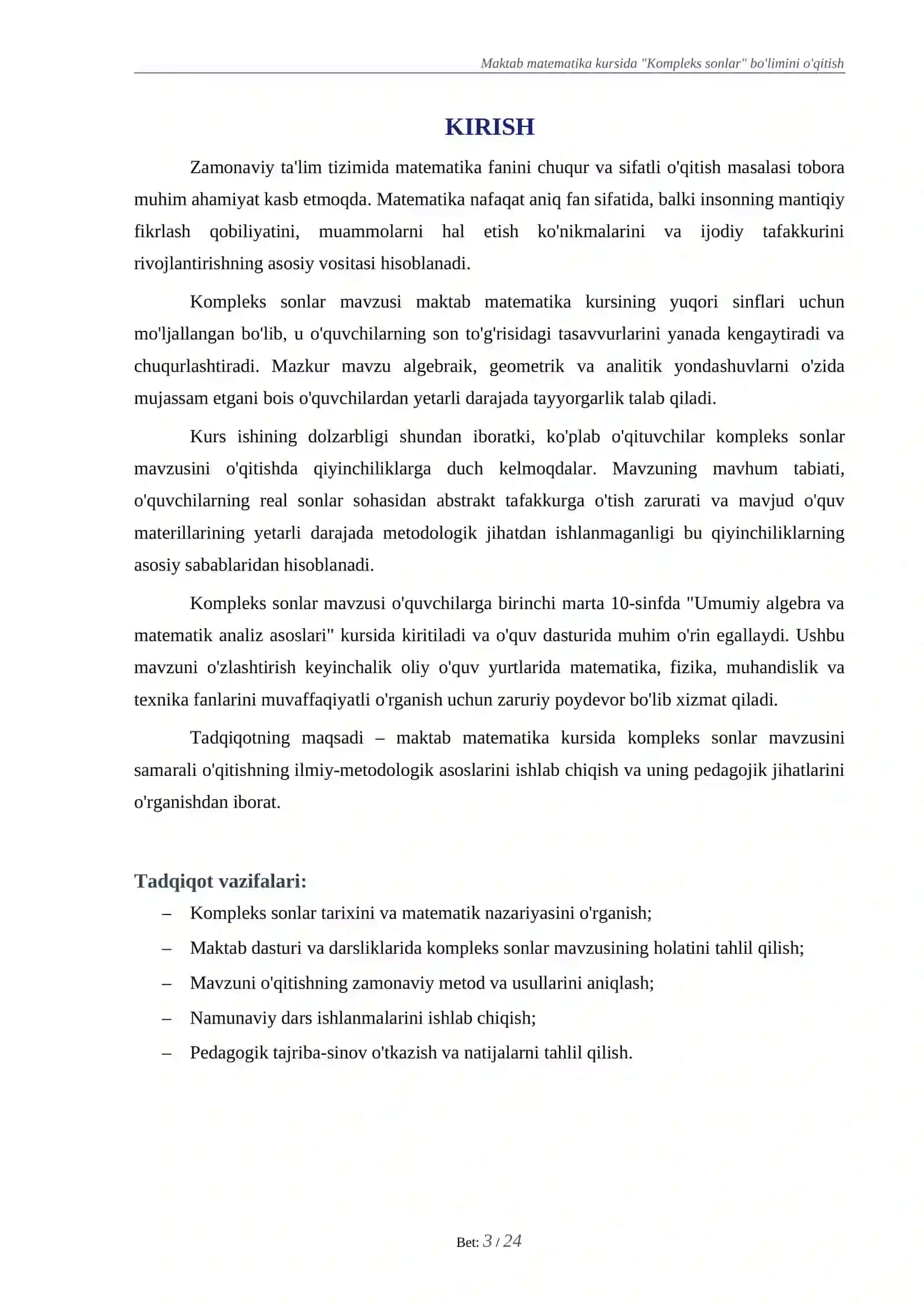 Maktab matematika kursida "Kompleks sonlar" bo'limini o'qitish 3