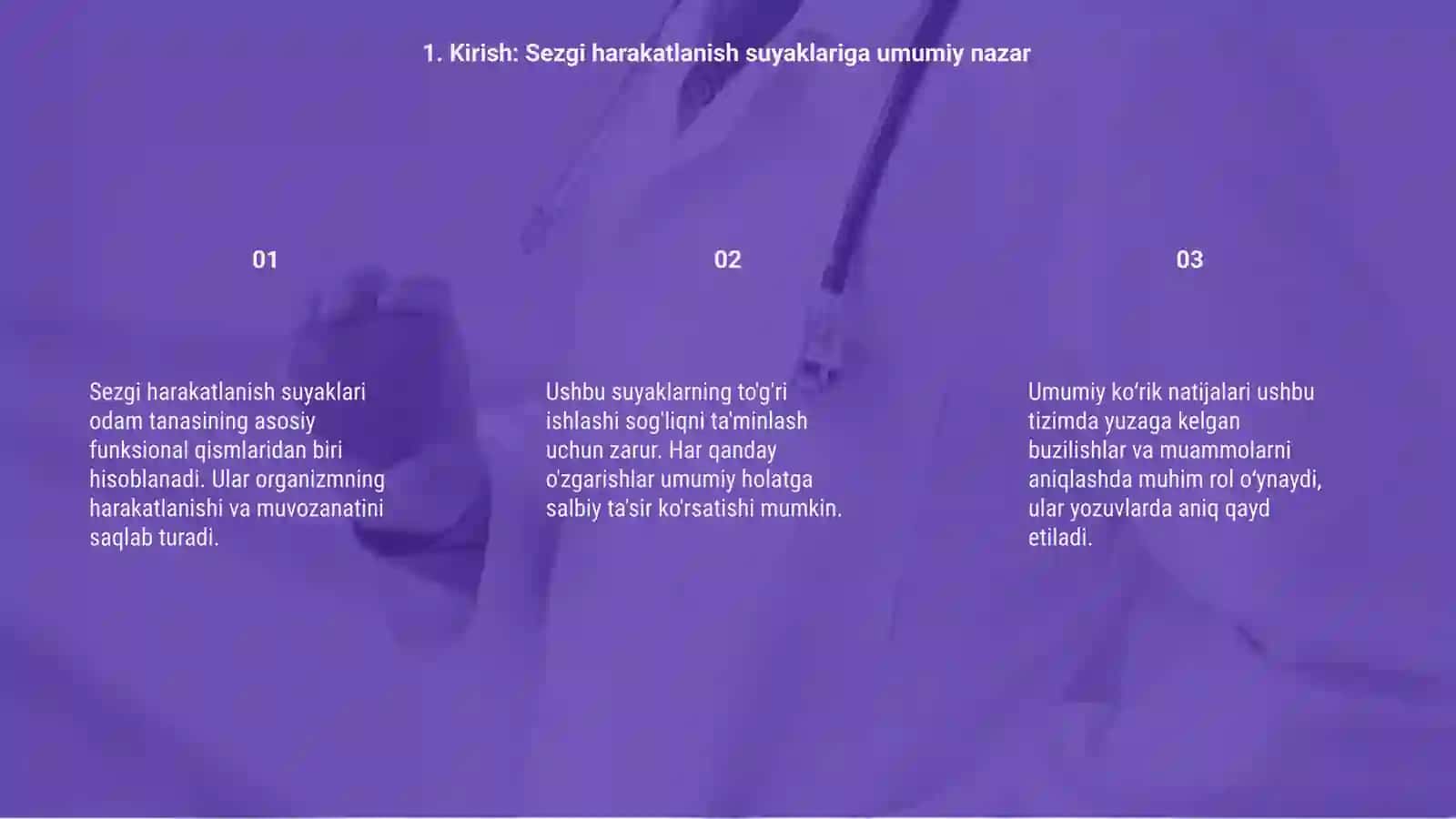 Sezgi harakatlanish suyaklari va umumiy koʻrik oʻtkazish kuzativ natijalarini boʻyicha baholash natijalari 3