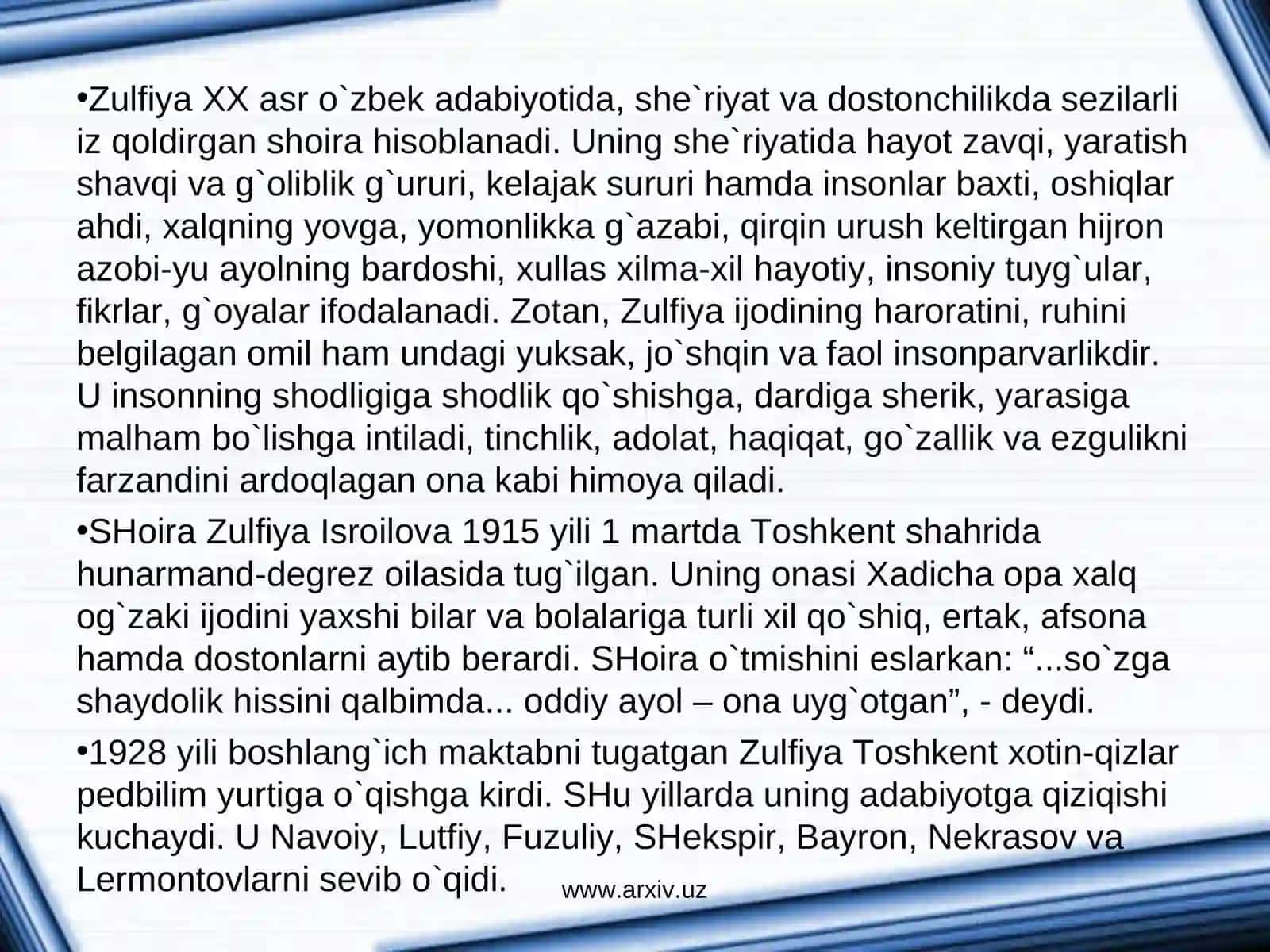 Zulfiya Ijodi 3