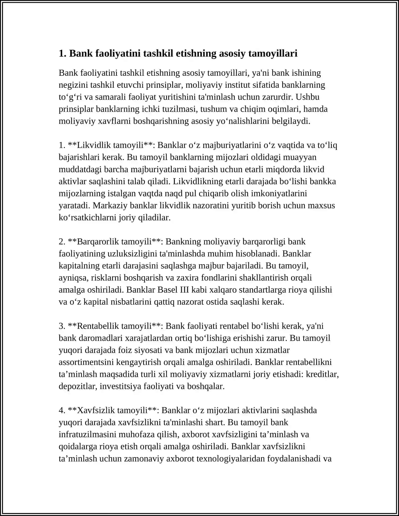 BANK FAOLIYATINI TASHKIL ETISH VA BANKLARNING TASHKILIY TUZILMASI 3