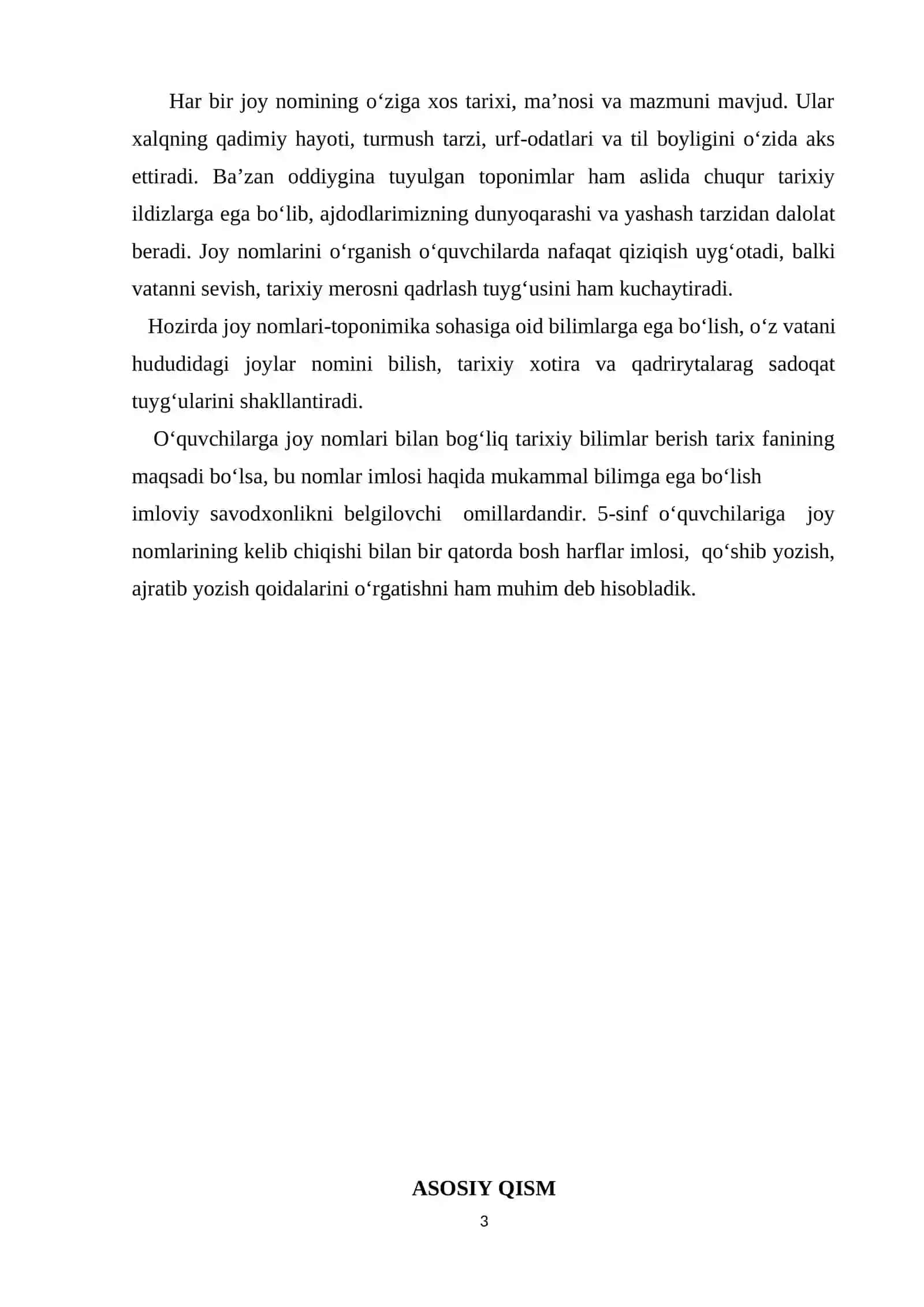 “JOY NOMLARINING KELIB CHIQISHI” MATNI USTIDA ISHLASH MIKRODARS 3