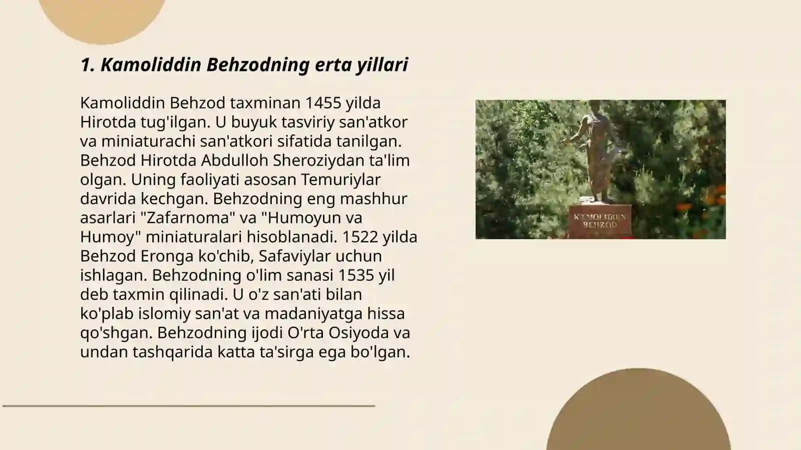 Kamoliddin Behzod hayoti ijodi slayd 3