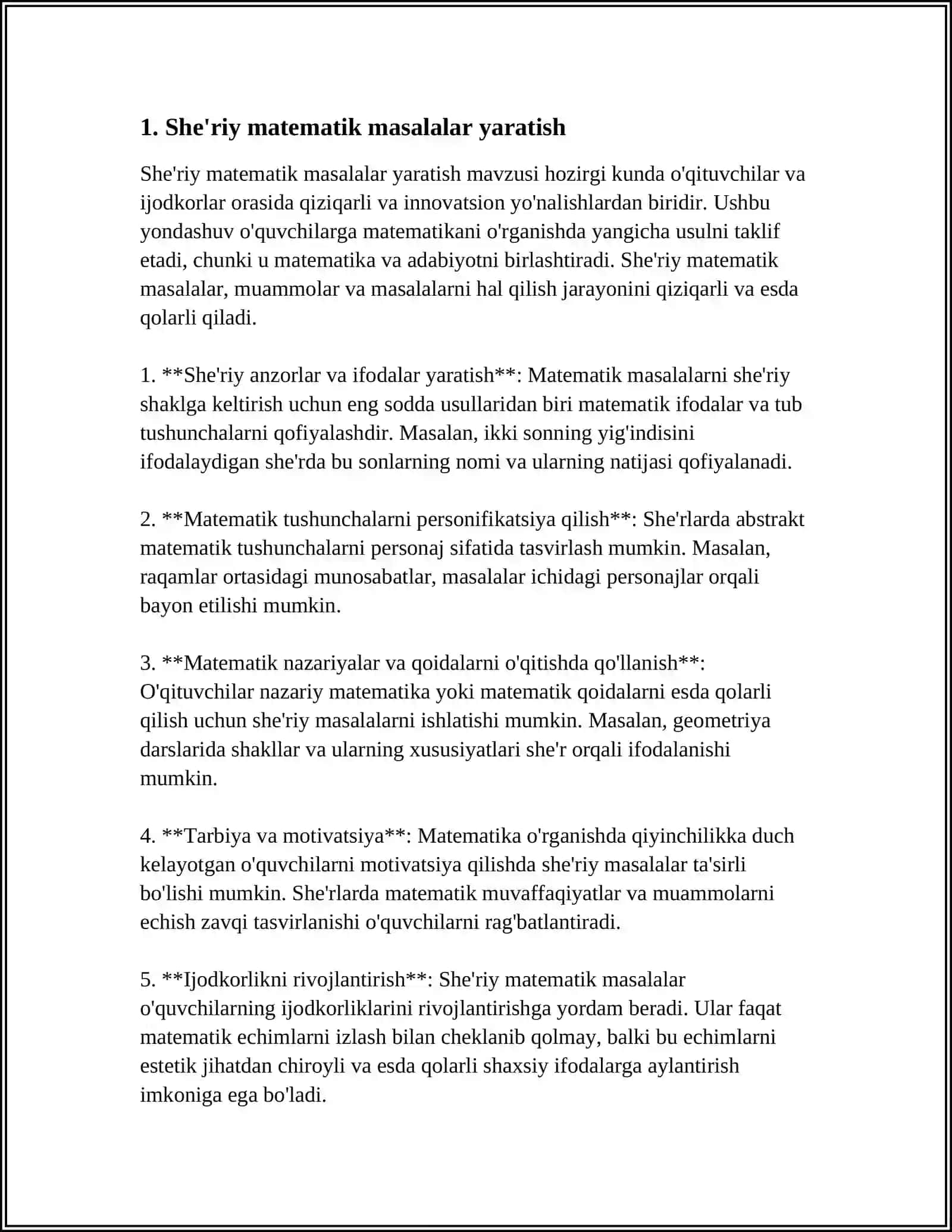 SHE’RIY MATEMATIK MASALALAR VA MATEMATIK BOSHQOTIRMALAR TUZISH 1-SINF MISOLIDA 3