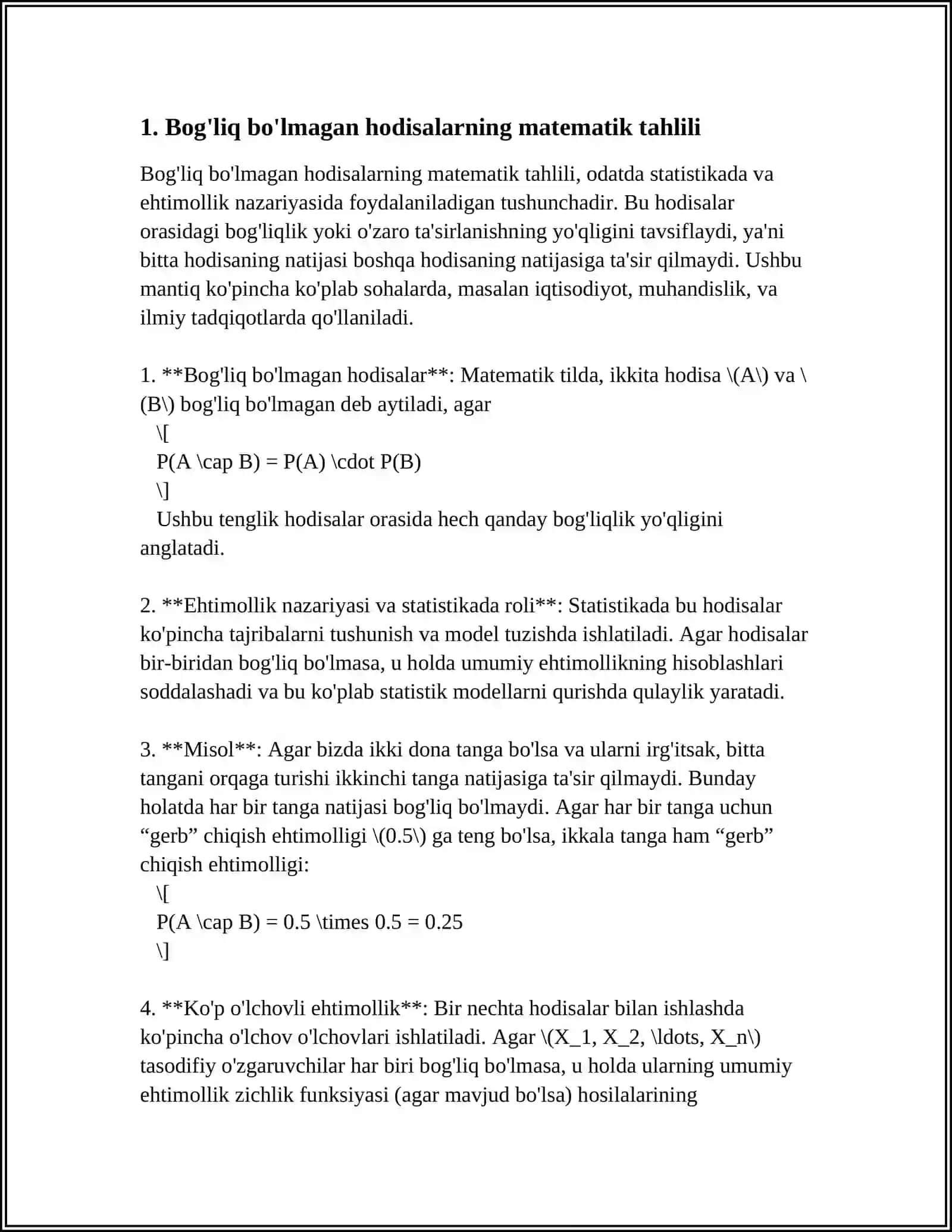 BOG'LIGSIZ TAJRIBALAR KETMA-KETLIGI 3