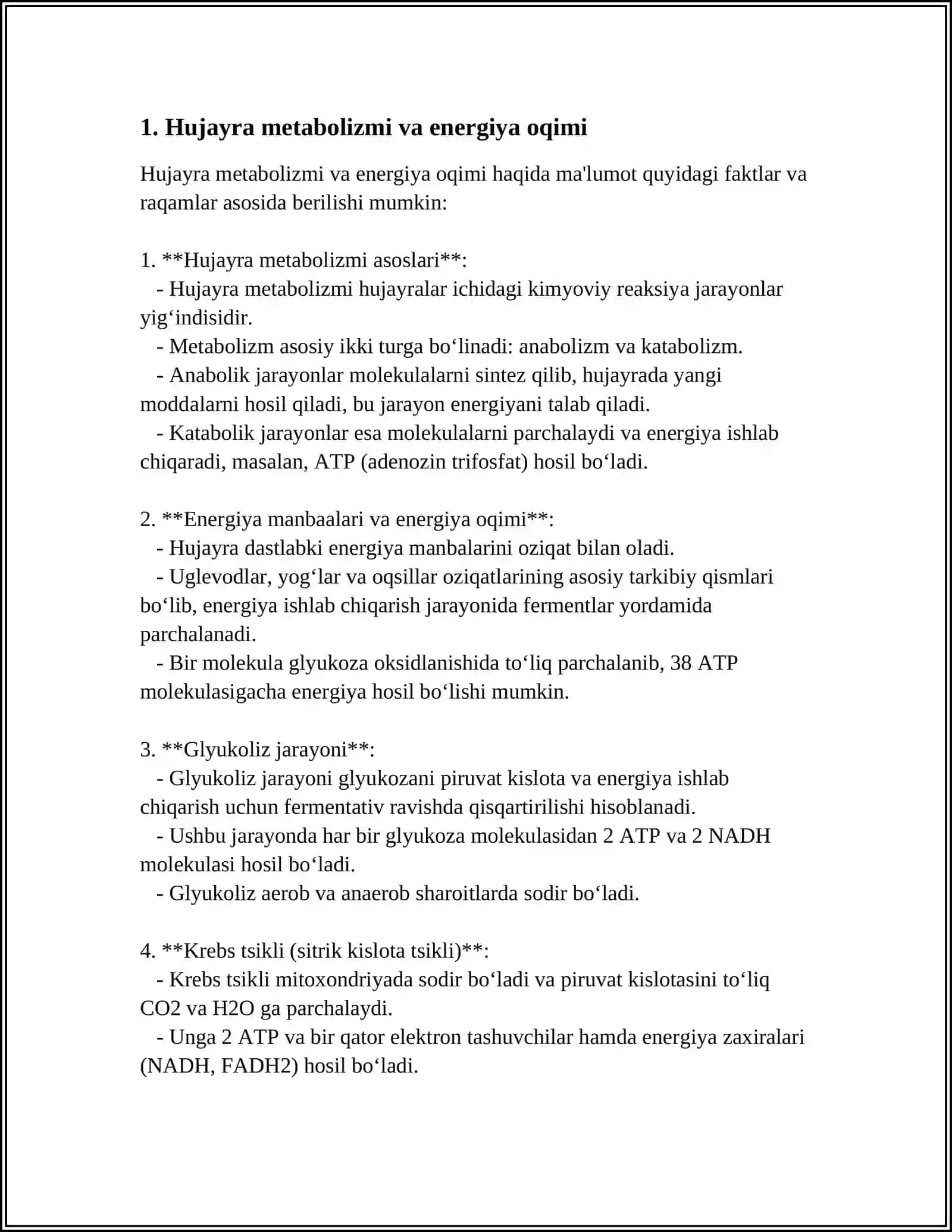 Hujayrada Moddalar va Energiya va Malumotlar Oqimi Hujayra Poliferatsiyasi Muammolari 3