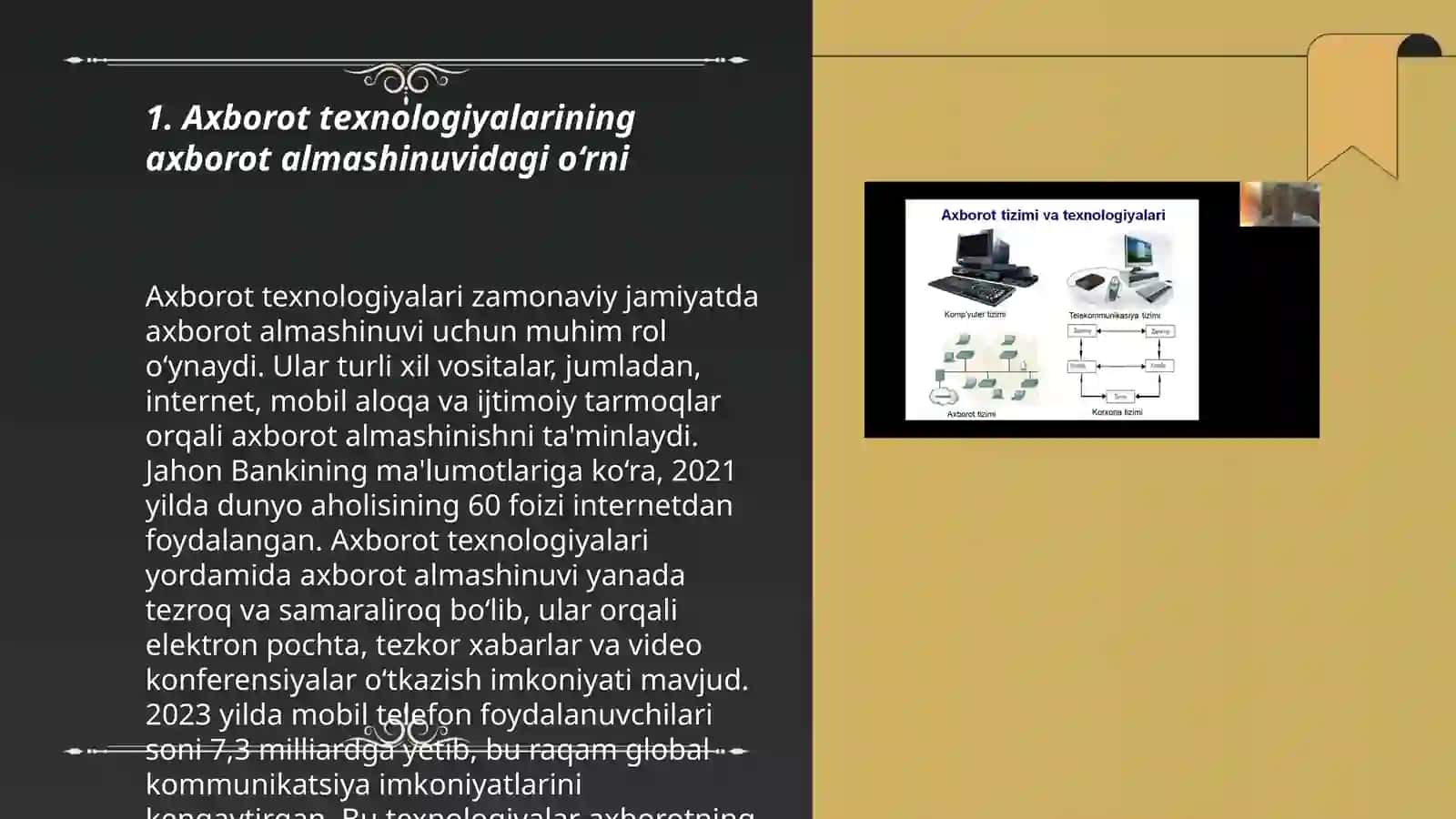 Axborot komunikat-sion texnalogiyalarning roli. Texnik va dasturiy taminot 3