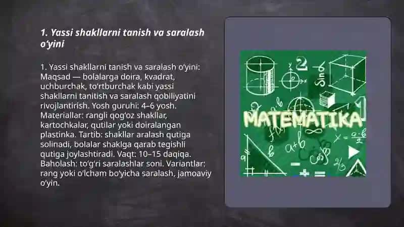 Yassi shakllarni tanish va saralash oʻyini 3