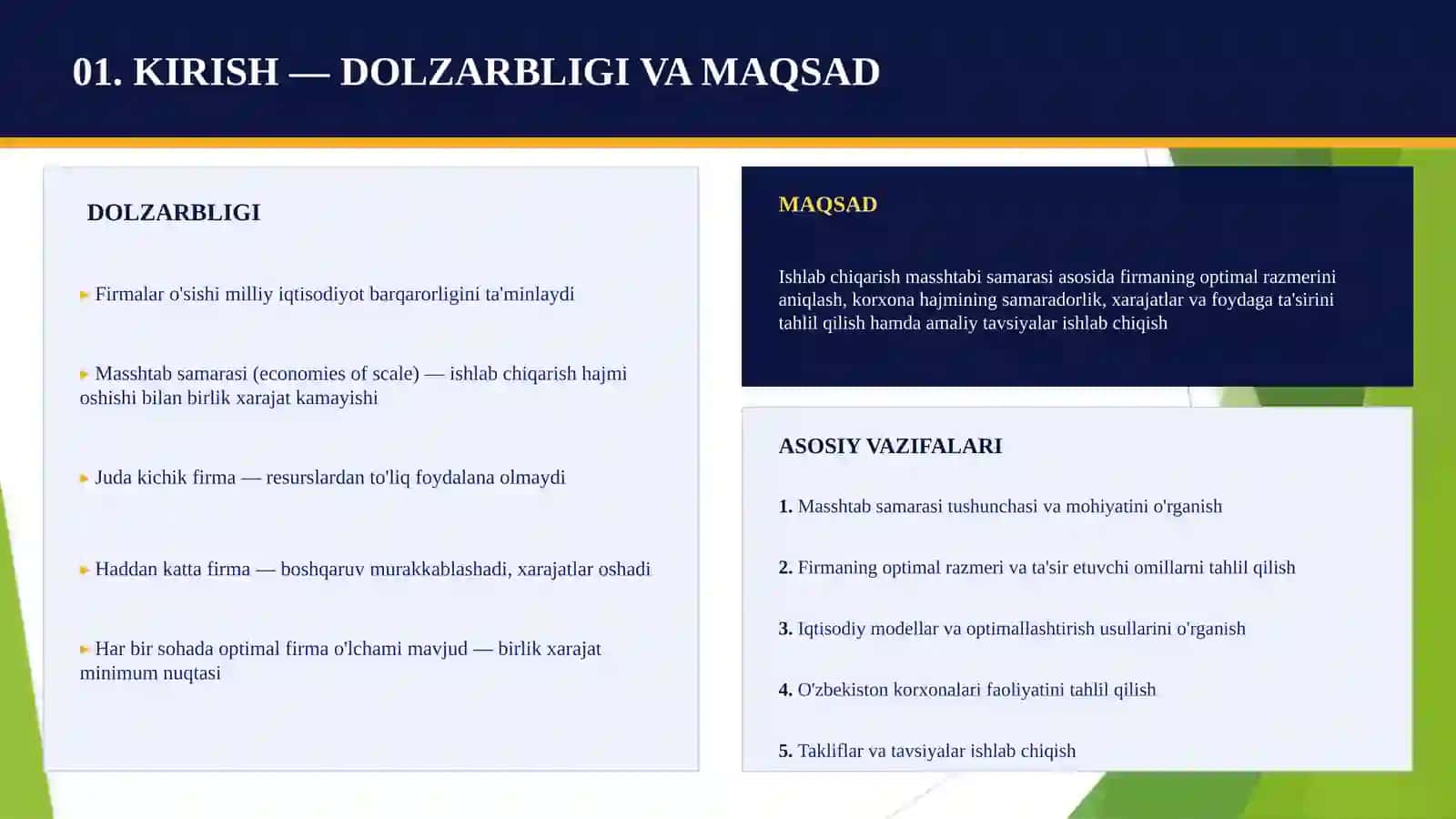 ISHLAB CHIQARISH MASSHTABI SAMARASIGA KO'RA FIRMANING OPTIMAL RAZMERINI ANIQLASH 3