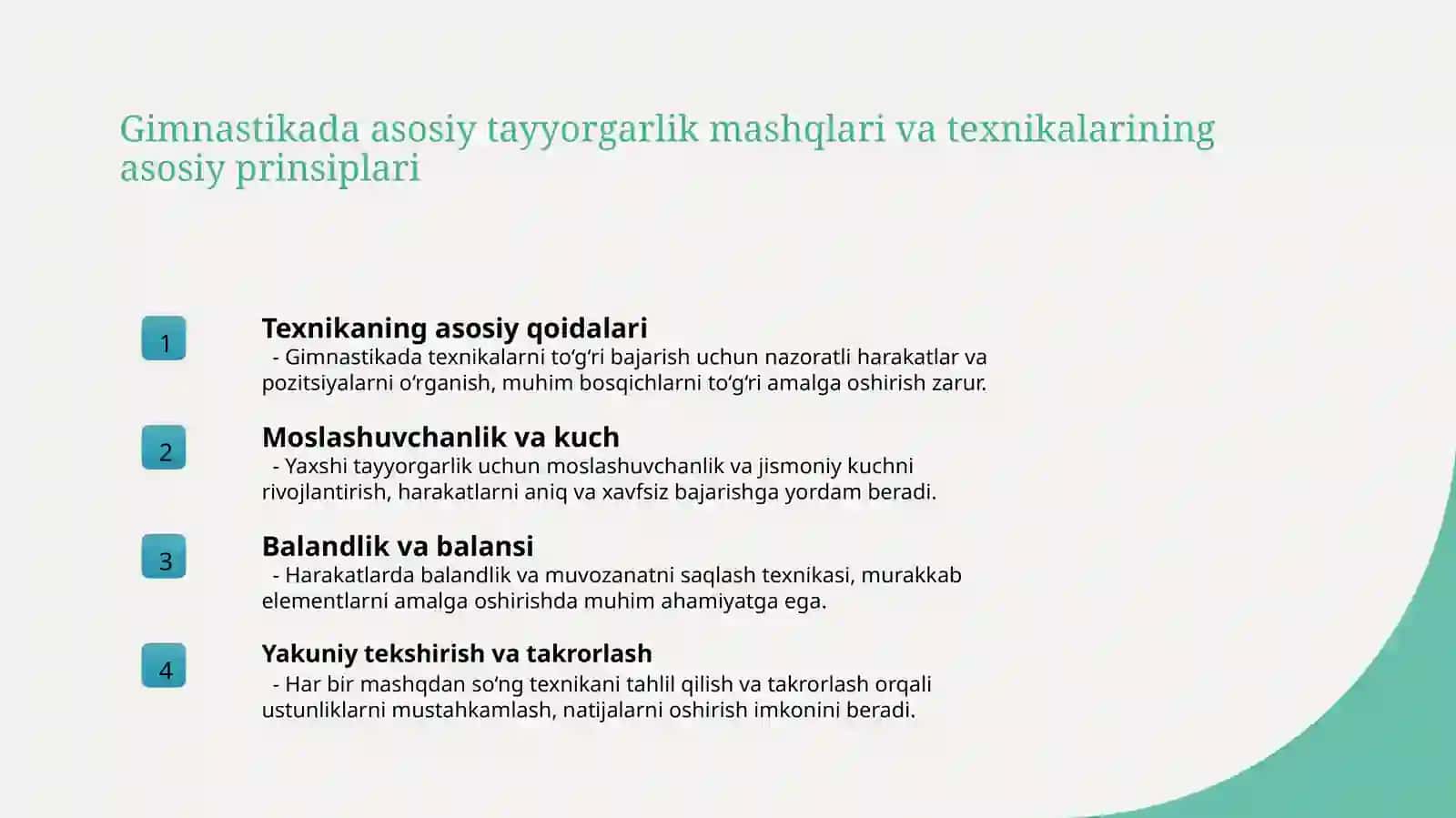 Gimnastikada umumiy tayyorgarlik mashglari boyicha mahoratini oshirish 3
