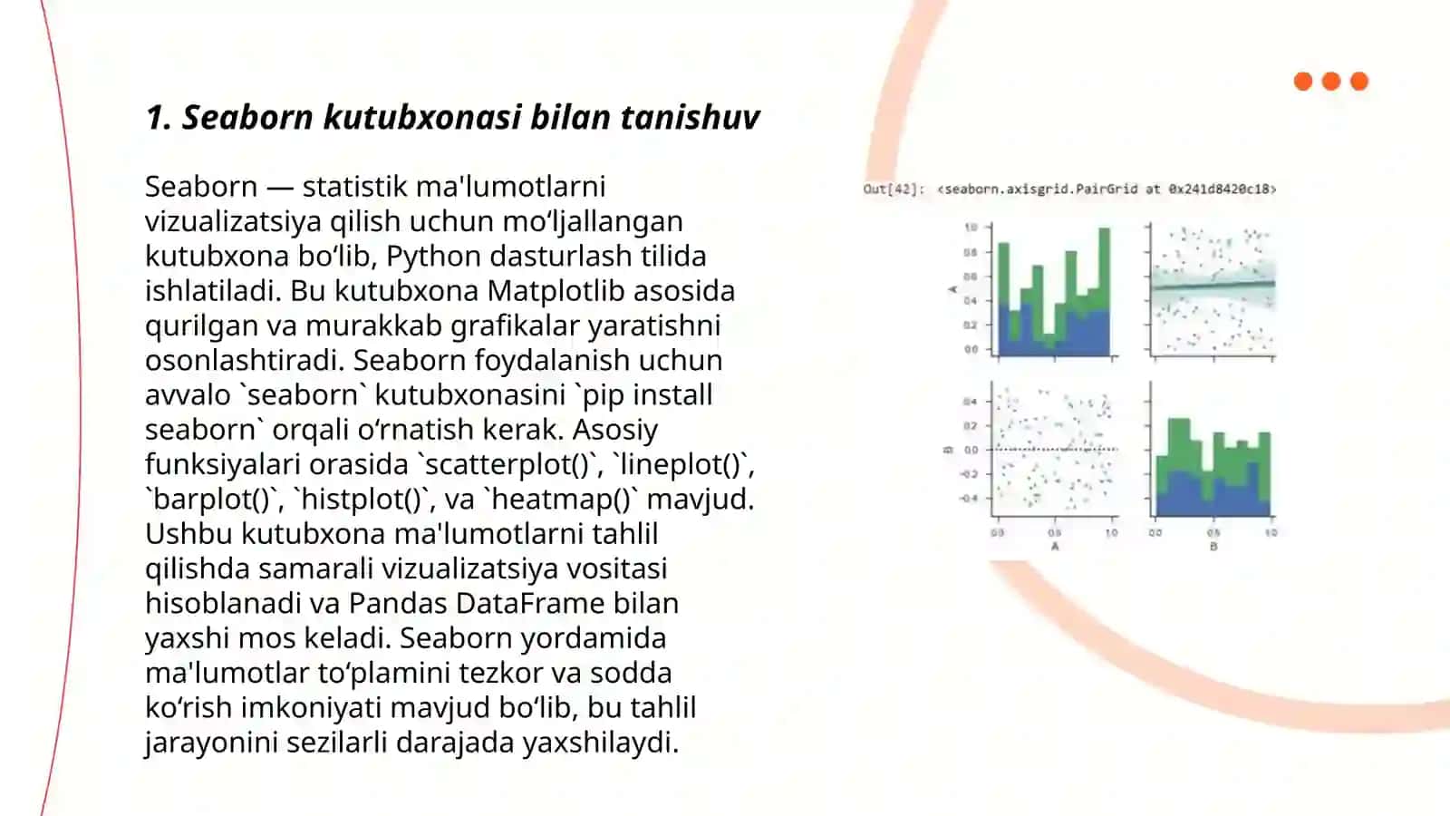 Seaborn yordamida vizualizatsiya: Seaborn kutubxonasi va uning imkoniyatlari 3
