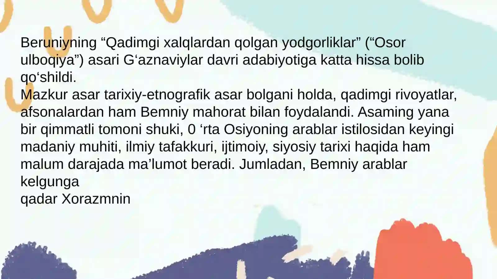 Beruniy ijodi. Beruniy ijodida afsona, rivoyat va hikoyatlar 3