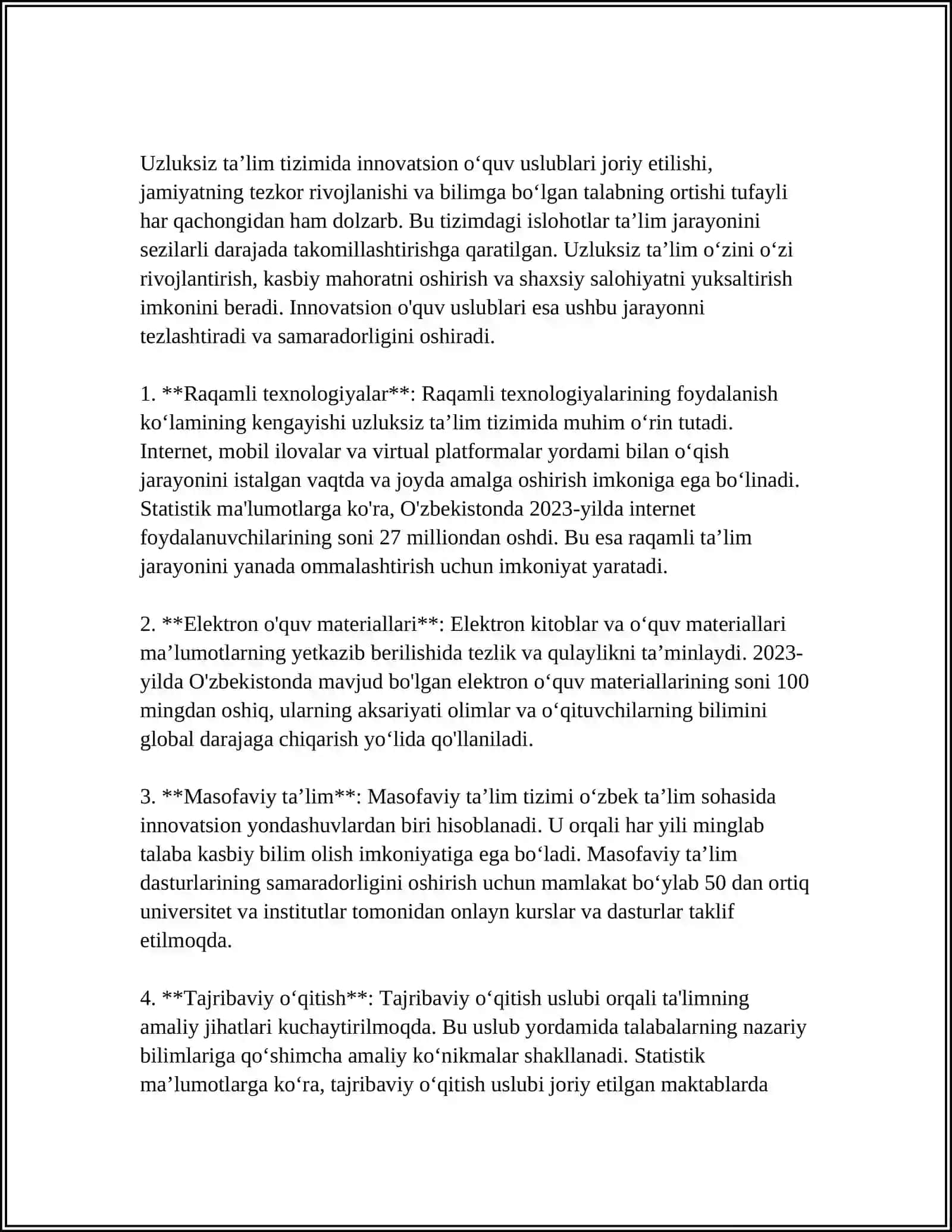 MUSTAQIL ISH Mavzu: UZLUKSIZ TAʼLIM TIZIMIDA KASBIY PEDAGOGIK KOMPITENTLIKNI SHAKILLANTIRISH 3